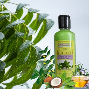 Khadi Rishikesh Herbal Neem Tea Tree Anti-Acne Body Wash | Relieves Skin Dryness & Acne | Refreshing & Soothing Shower Gel | SLS & Paraben Free | 210ml | Ideal for Daily Skincare Routine & Sensitive Skin Care