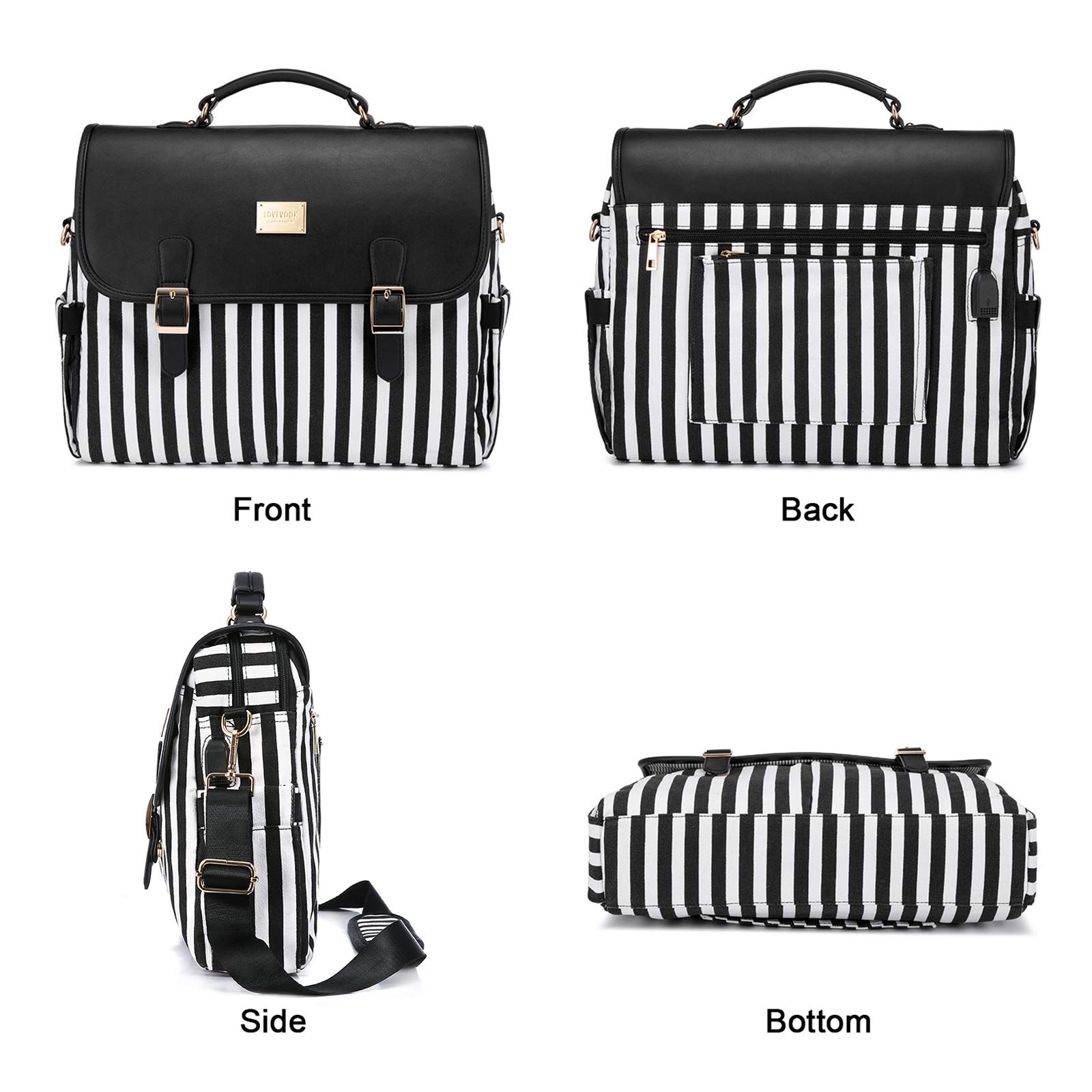LOVEVOOK Large 15.6 Inch Laptop Bag for Women - Stylish Cute Messenger Briefcase, Business Work Bag & Purse - Black Pro - Perfect for Office, Travel & School Commute