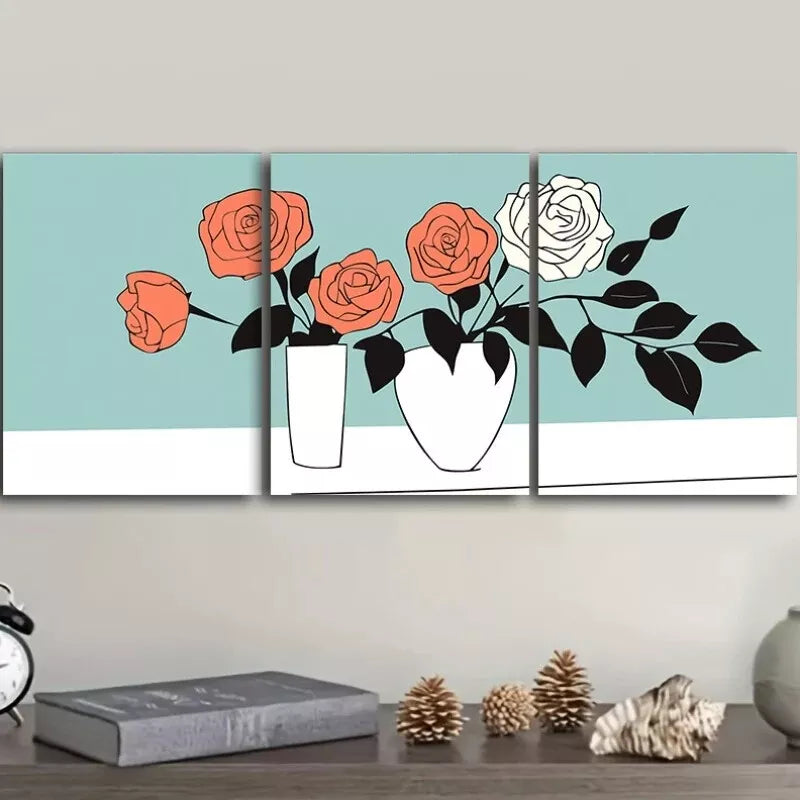3-Piece Modern Floral Canvas Wall Art Set - Framed 50x70cm (20x28in) - High Quality Print - 100% Australian Made - Ready to Hang - Perfect for Living Room, Bedroom & Office Decor