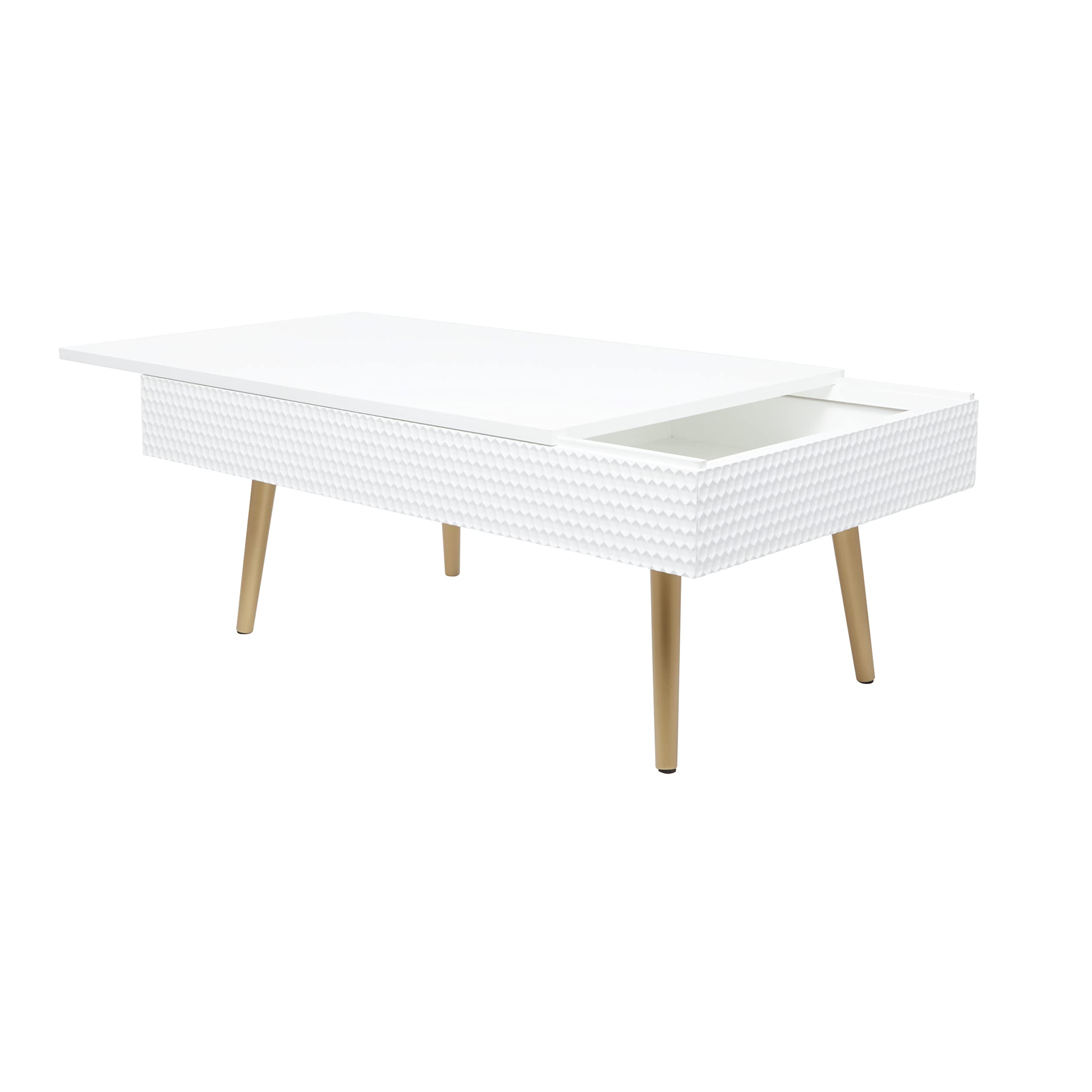 Deco 79 White Wood Coffee Table with Storage & Gold Legs for Living Room