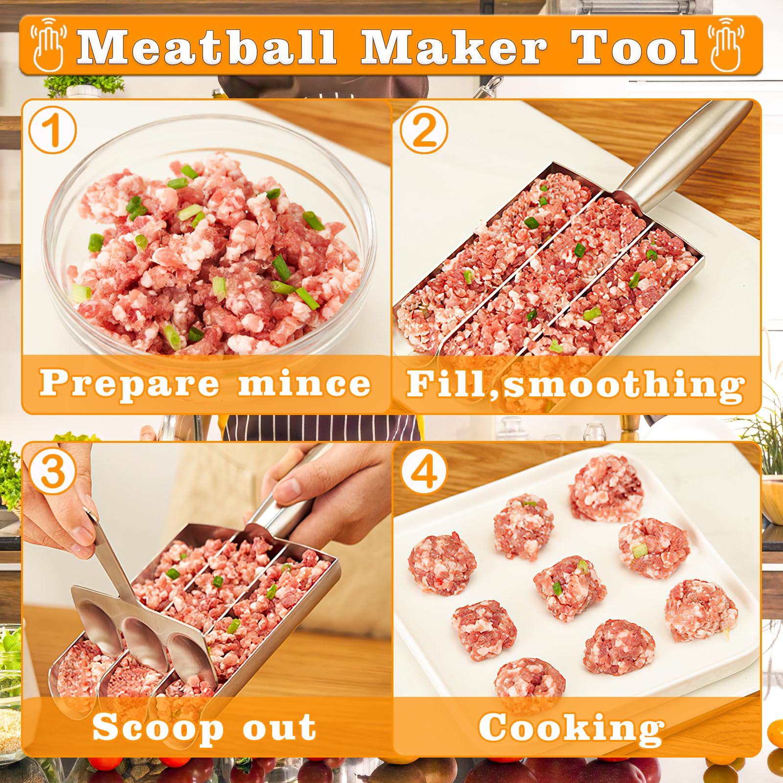 3-in-1 Stainless Steel Meatball Maker Tool - Professional Kitchen Meatball Scoop & Baller Kit for Fast, Easy Meatballs - Perfect for Spaghetti, Meatball Subs & Party Appetizers