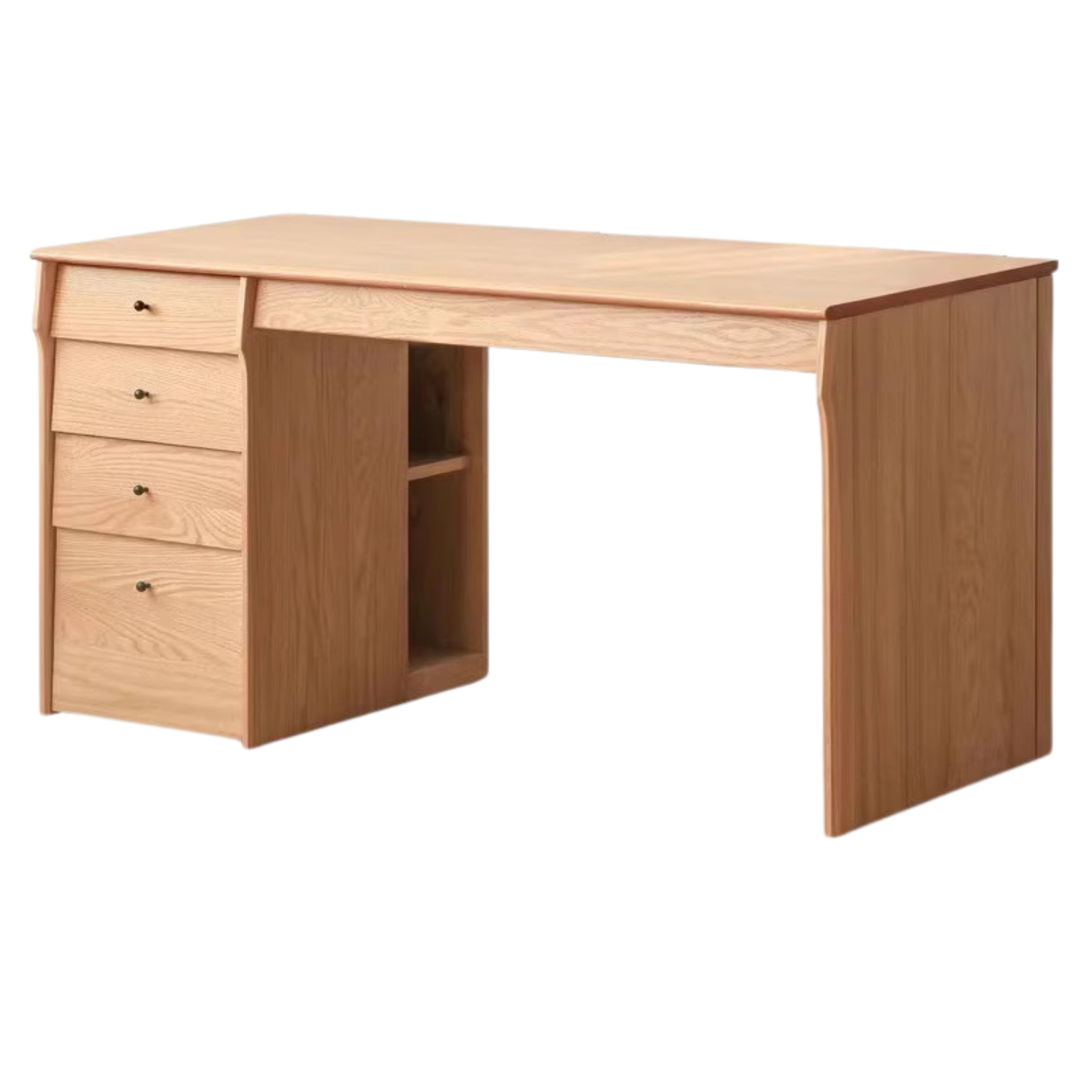 Solid Oak & Cherry Wood Desk Bookshelf with Warm LED Lighting - Perfect for Home Office, Study Room, and Library Organization