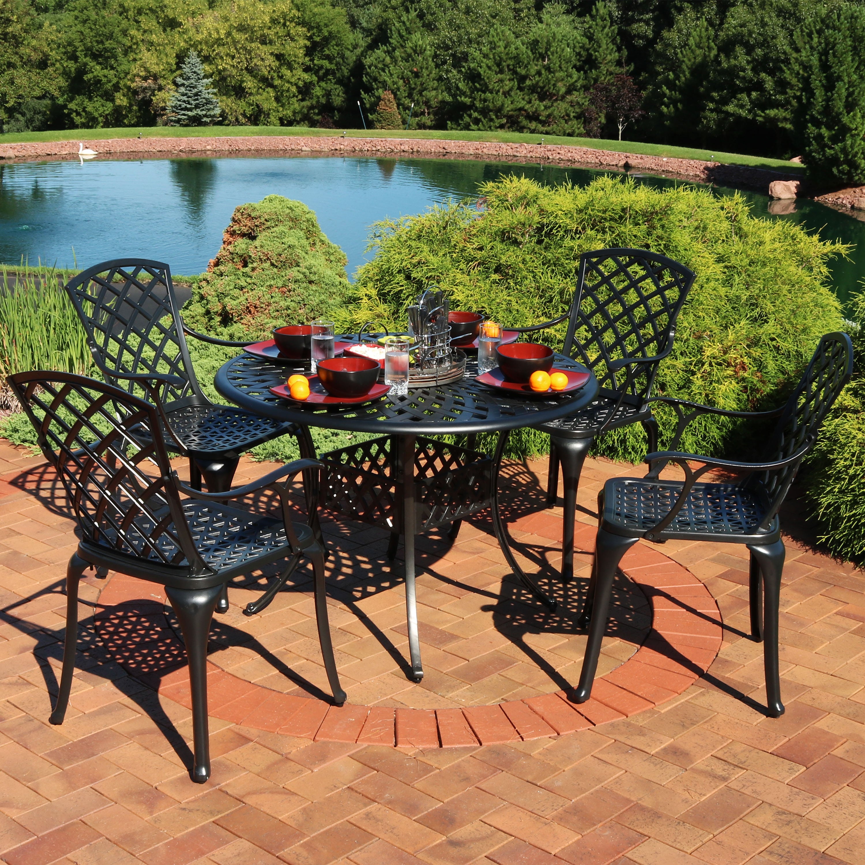 Sunnydaze 5-Piece Cast Aluminum Patio Furniture Set - Outdoor Dining Set for Garden, Poolside & Backyard - Durable Weather-Resistant Patio Chairs & Table