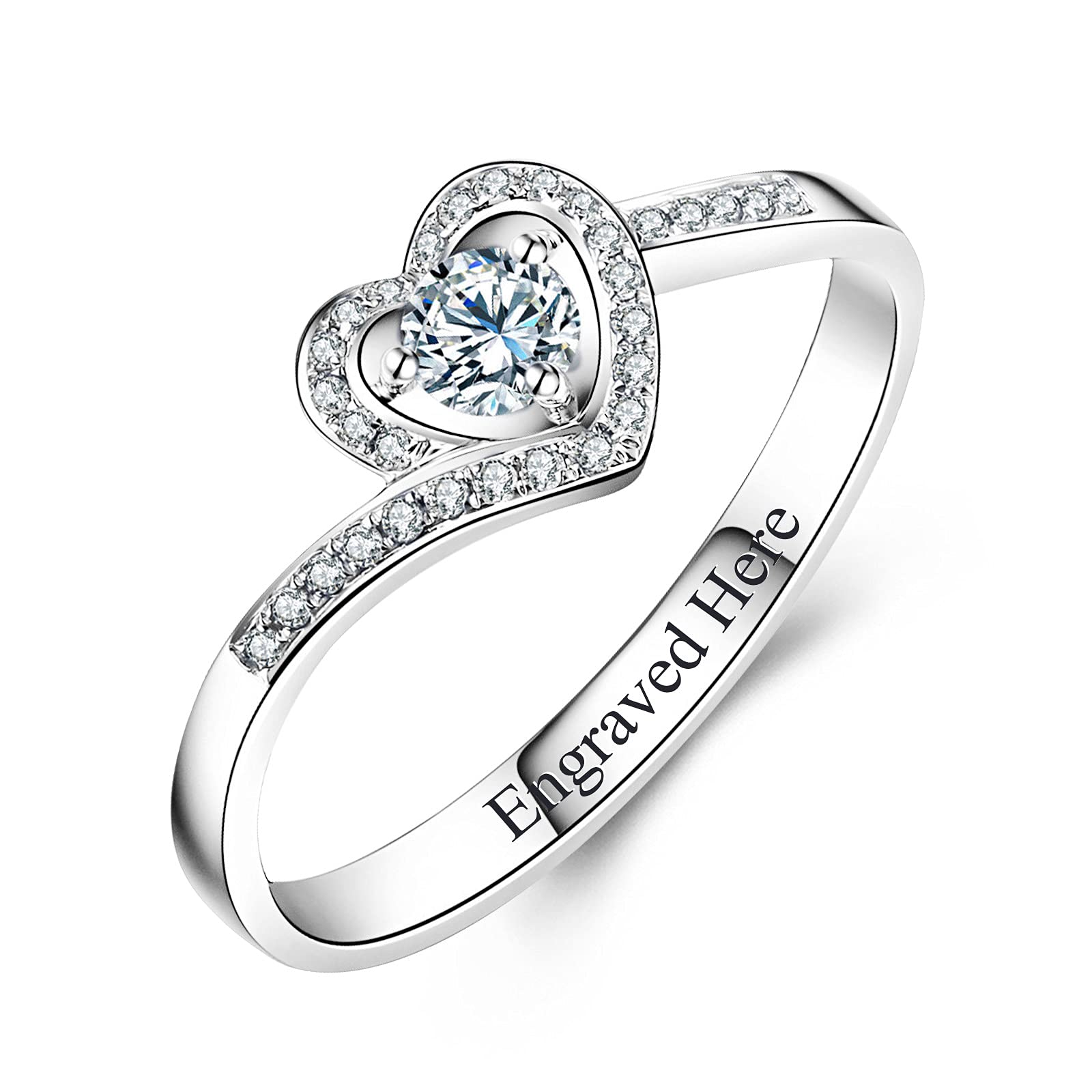 1 Carat Moissanite Heart Ring - Sterling Silver Diamond Alternative, Personalized Engraved Jewelry for Women | Christmas, Birthday, Anniversary Gift for Her - Perfect for Proposals, Weddings & Special Occasions