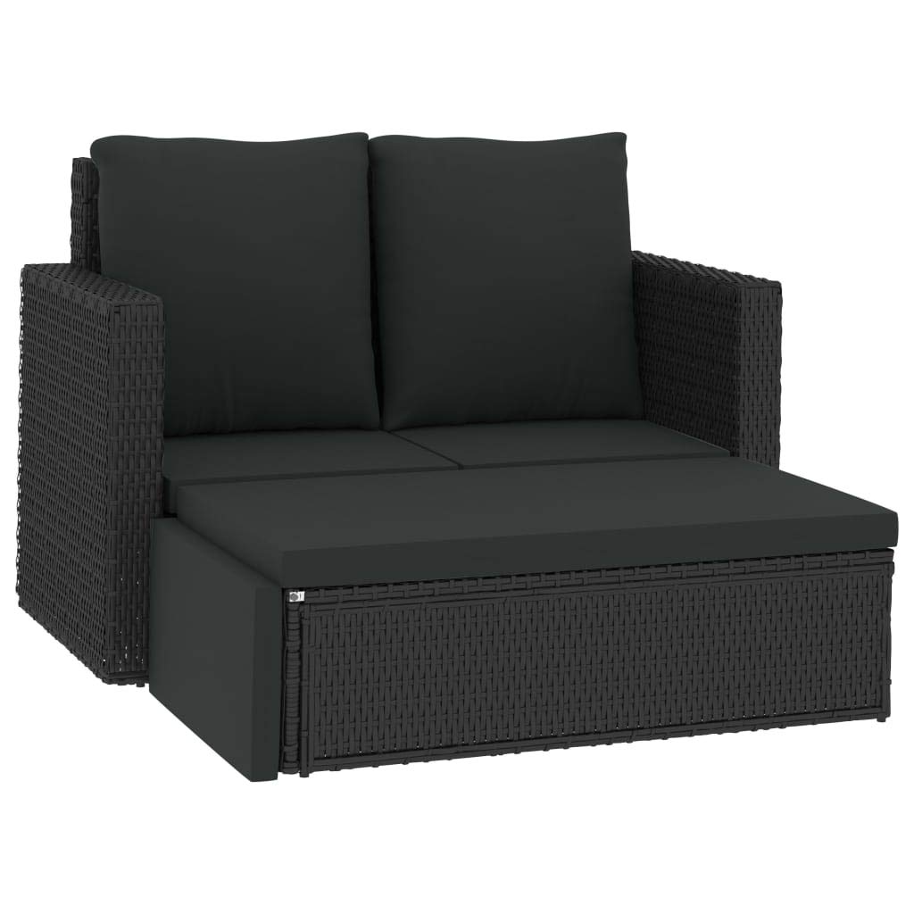 vidaXL 2-Piece Patio Furniture Set - Outdoor Loveseat with Cushions & Stool, Black Poly Rattan Sectional Sofa for Garden, Balcony, Backyard | Perfect for Relaxing, Entertaining Guests & Outdoor Lounging