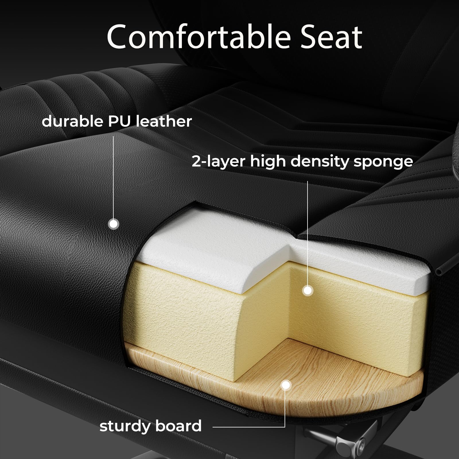POWERSTONE Ergonomic Gaming Chair - Adjustable Racing Style PU Leather Computer Chair with Lumbar Support & Footrest - Black - Perfect for Esports, Office Work & Home Gaming Setup