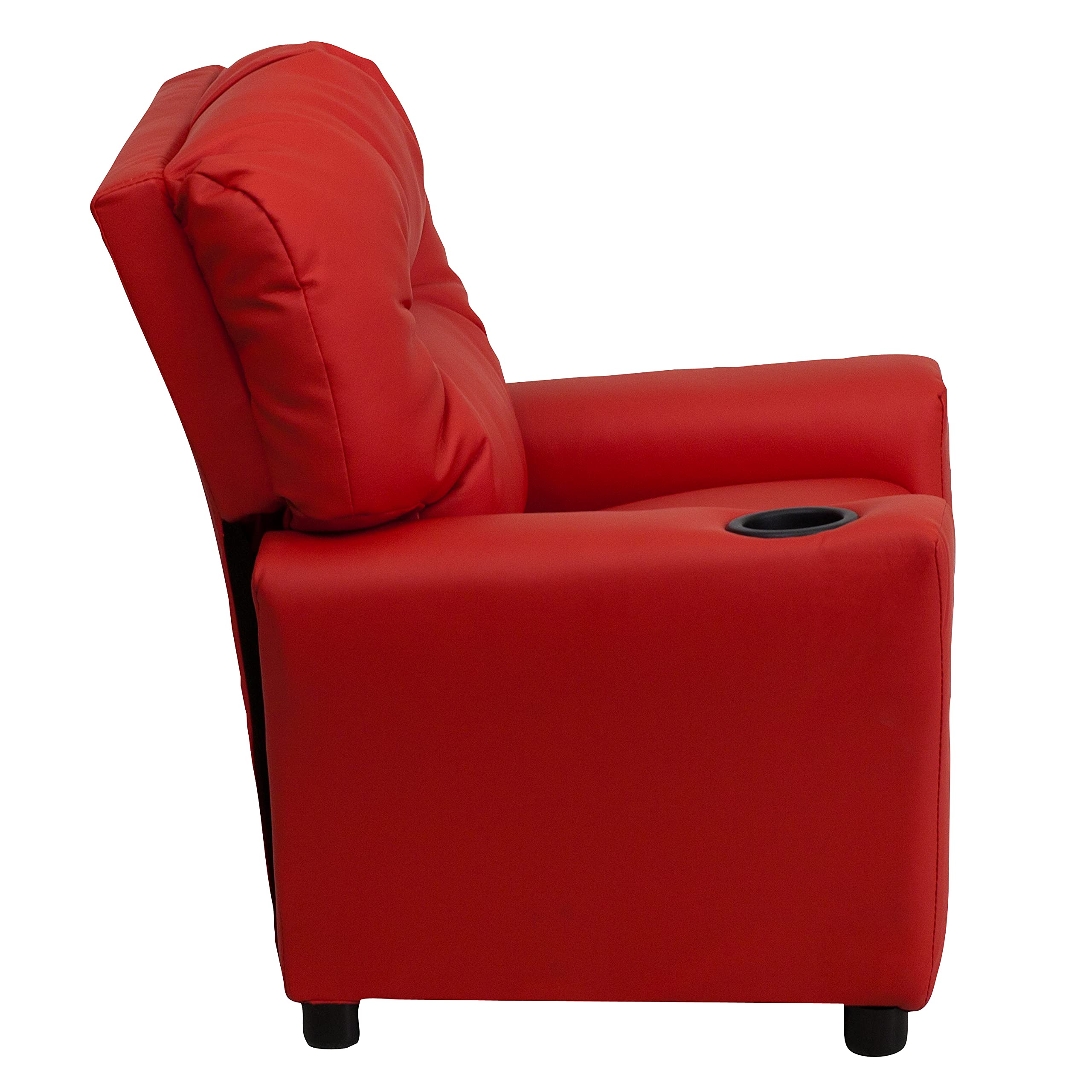 Flash Furniture Chandler Vinyl Kids Recliner with Cup Holder & Safety Recline - Contemporary Reclining Chair for Children (Supports up to 90 lbs, Red) - Perfect for Playrooms, Bedrooms & Movie Nights
