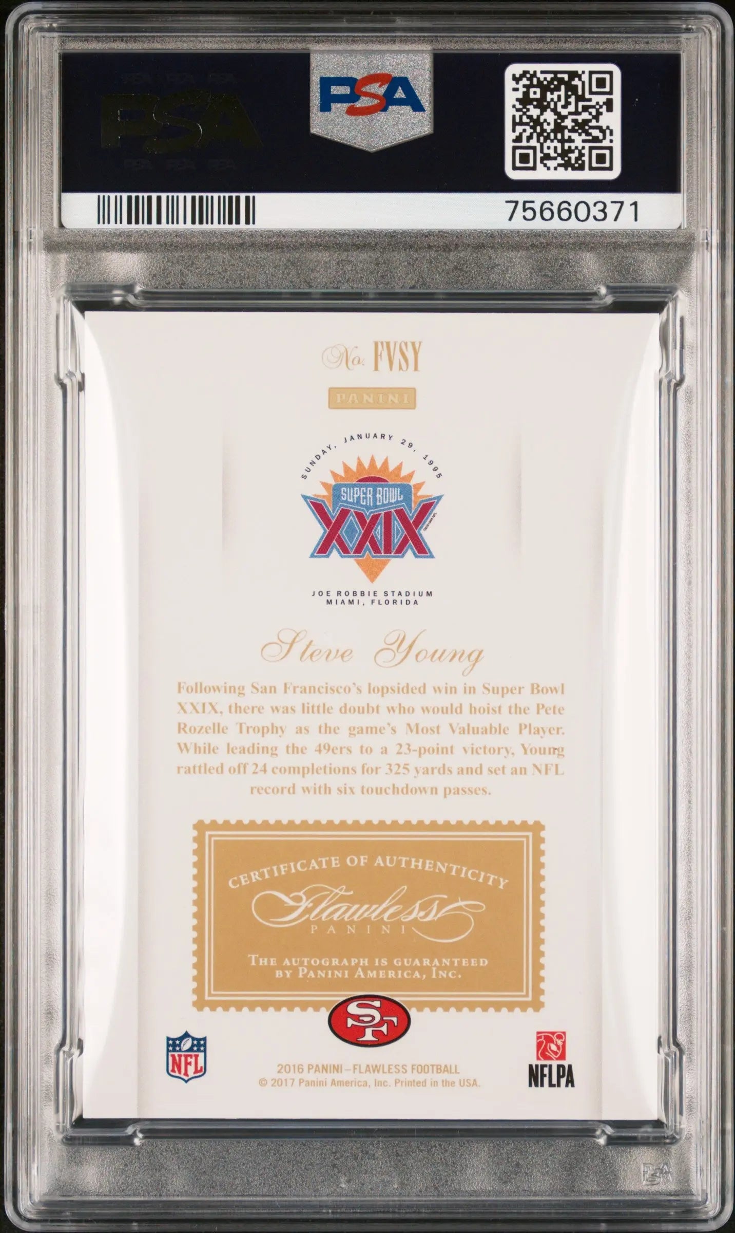 2018 Panini Flawless Honors Recollection Steve Young Sapphire Auto PSA 10 1/1 - Rare Football Trading Card for Collectors & Sports Memorabilia Enthusiasts - Perfect for Display, Investment & Gifting