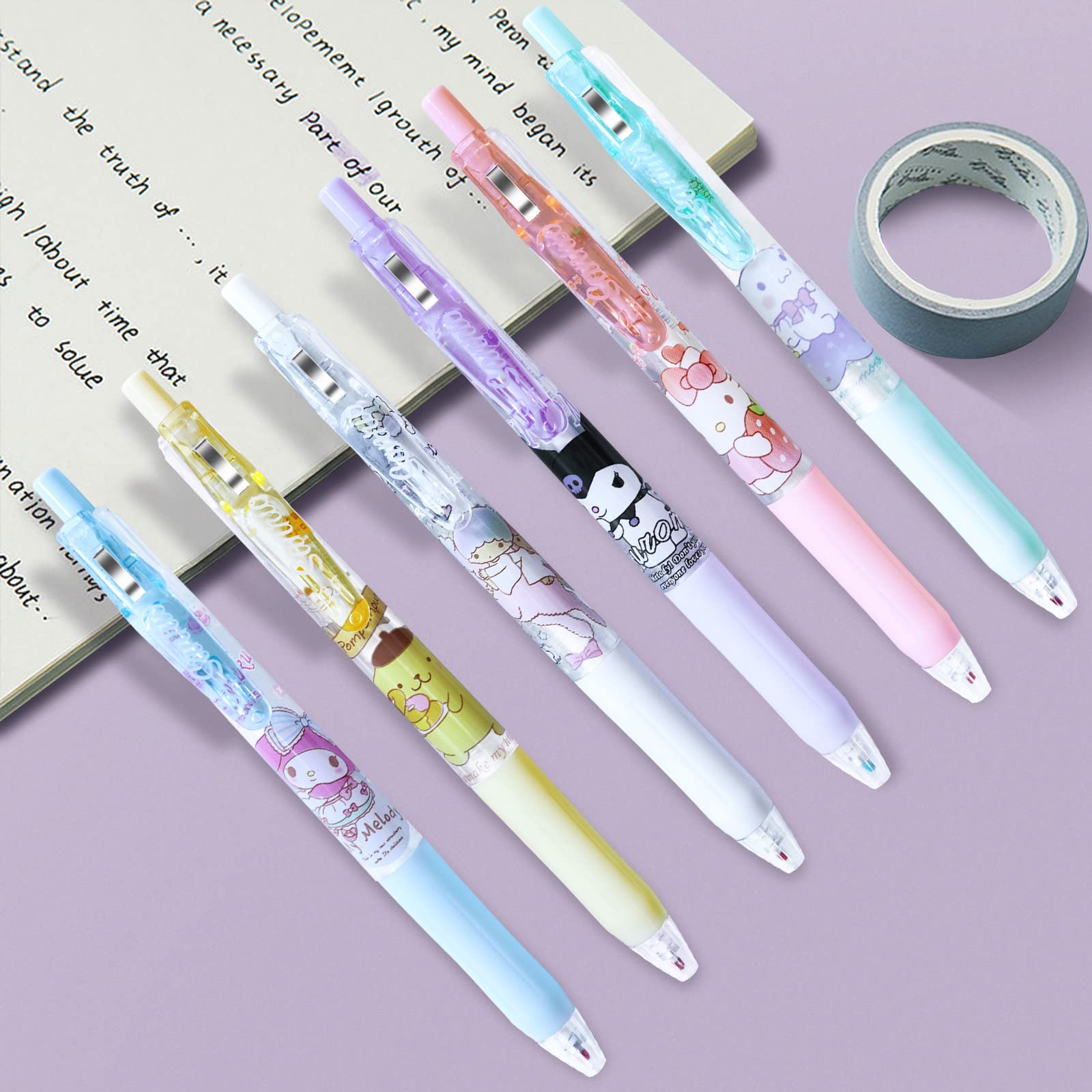 6 Pack Cute Cartoon Kitty Ballpoint Pens - 0.5mm Fine Point Kawaii Anime Writing Pens for School, Office & Journaling - Adorable Cat Stationery Gift for Students & Anime Fans