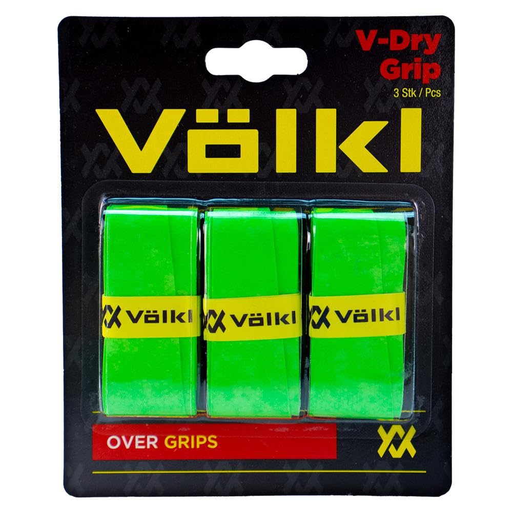 Volkl V-Dry Grip Overgrip | High-Performance Tennis Grip for Enhanced Control & Comfort | Neon Green, 3-Pack | Perfect for Competitive Play & Training