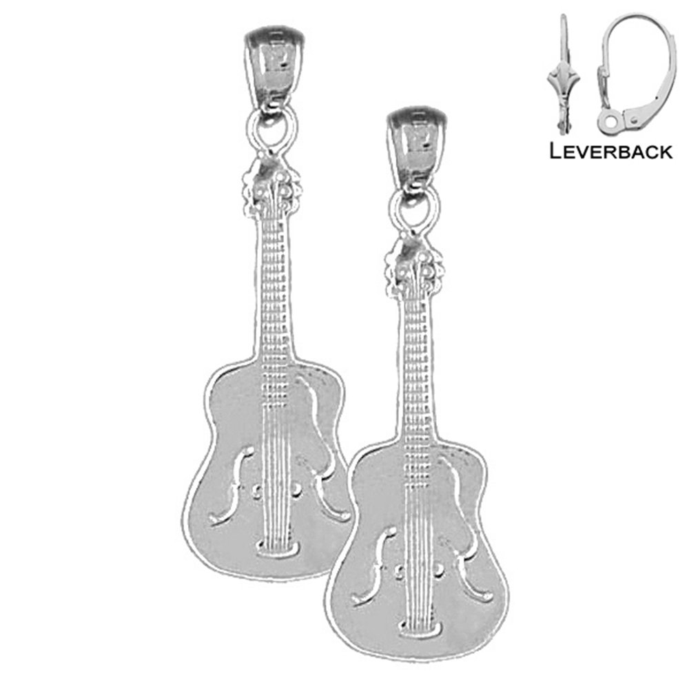Handmade Sterling Silver Acoustic Guitar Lever Back Earrings | Musical Jewelry for Women | USA Made | Perfect for Concerts, Music Festivals & Gift Giving