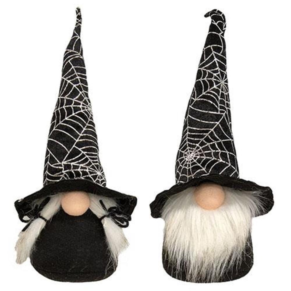 Mr. & Mrs. Foil Spider Web Gnome Halloween Decor Set of 2 - Gothic Garden Ornaments for Spooky Outdoor & Indoor Halloween Decorations