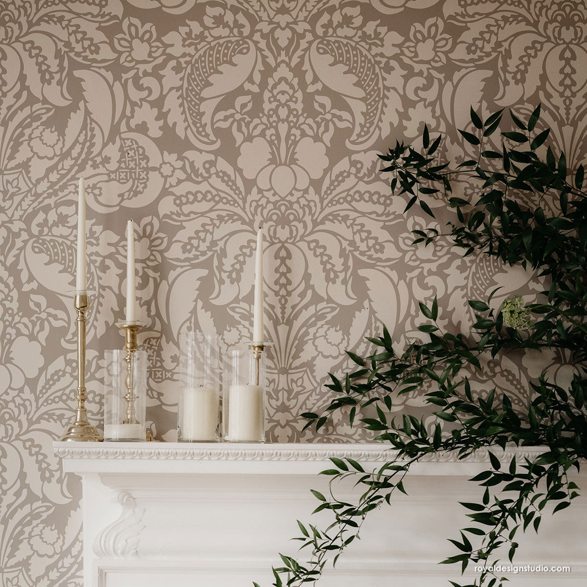 Upscaled Isadora Damask Wall Stencil - Reusable DIY Painting Template for Home Decor, Accent Walls, and Furniture Upcycling - Perfect for Bedrooms, Living Rooms, and Craft Projects