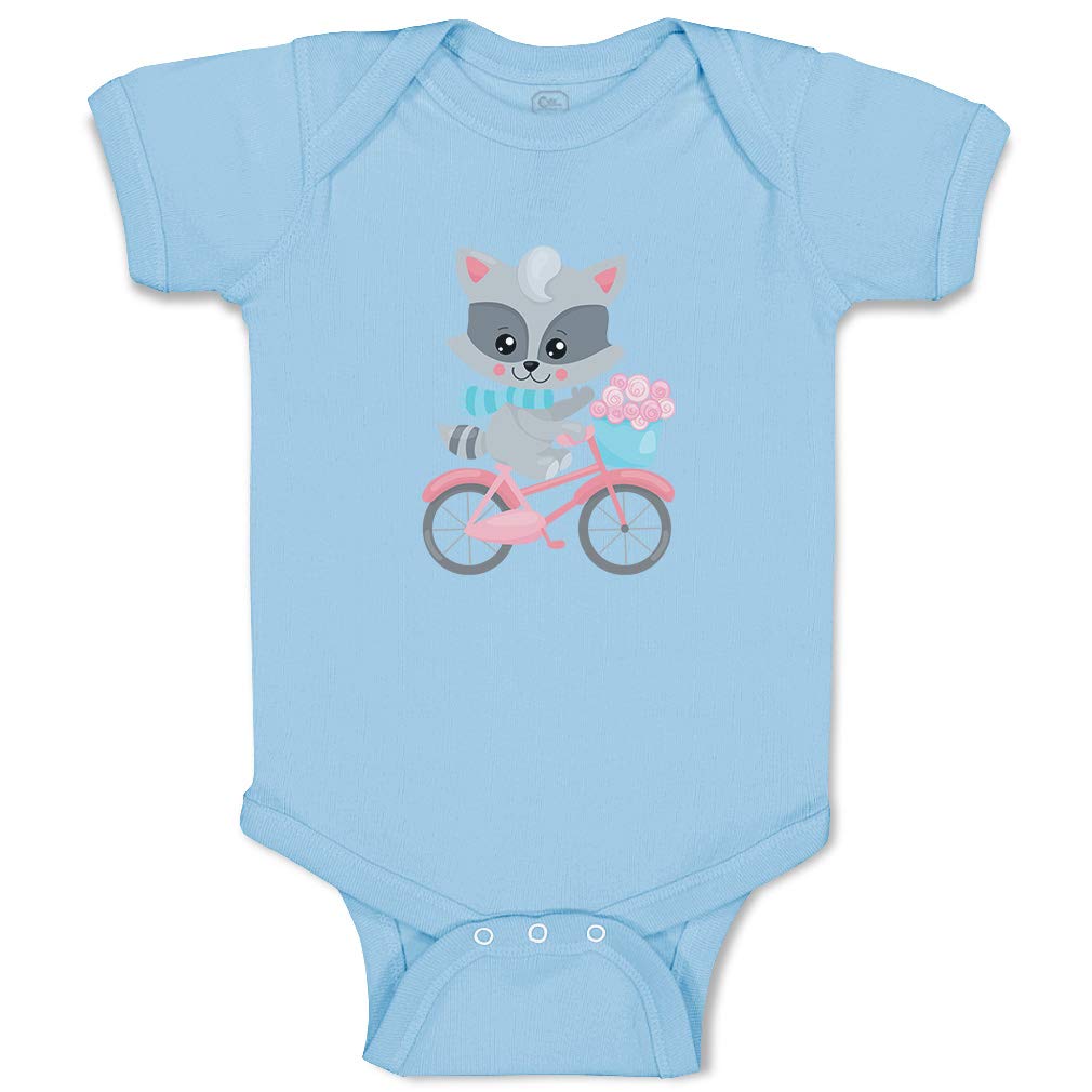 Custom Personalized Baby Bodysuit - Raccoon & Bicycle Design 100% Cotton Striped Onesie for Boys & Girls | Perfect for Newborn Photos, Baby Showers & Everyday Wear