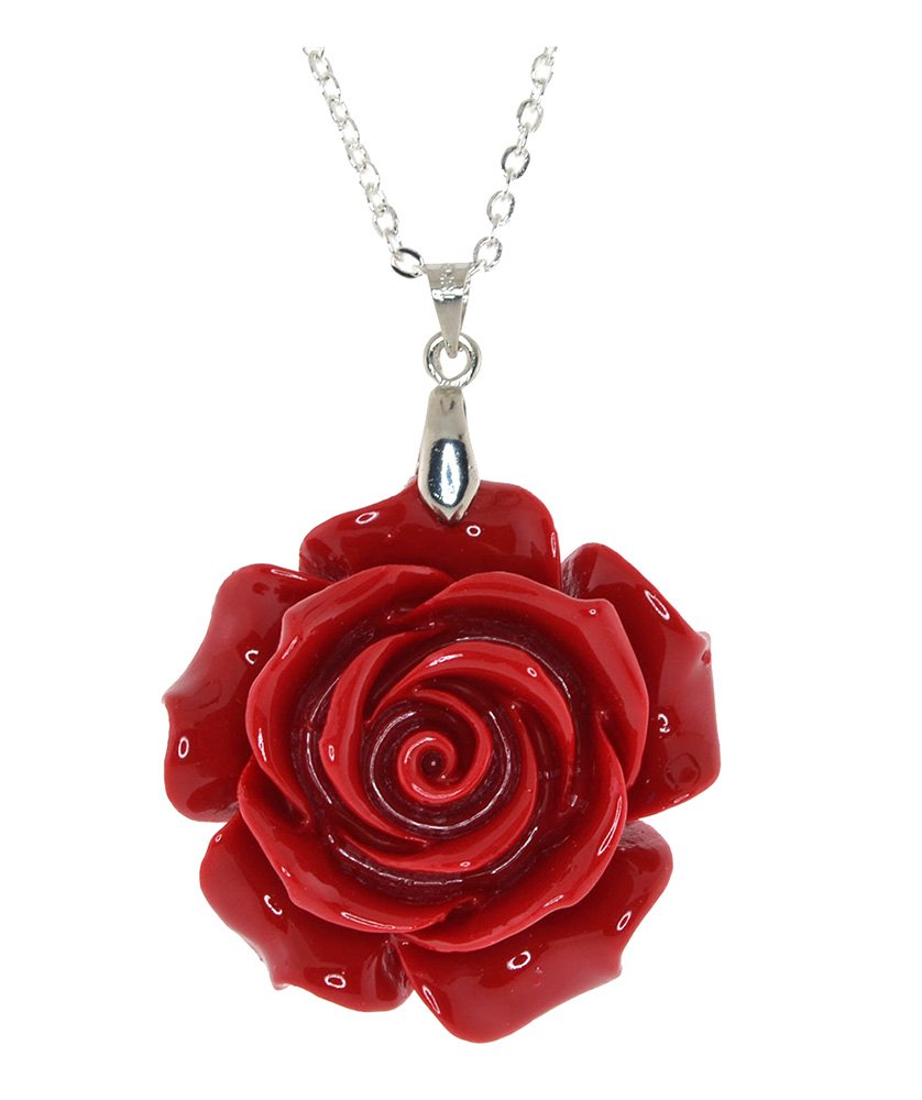 Elegant Mevoi Simulated Coral Rose Flower Pendant Necklace for Women - Perfect for Weddings, Parties & Everyday Jewelry