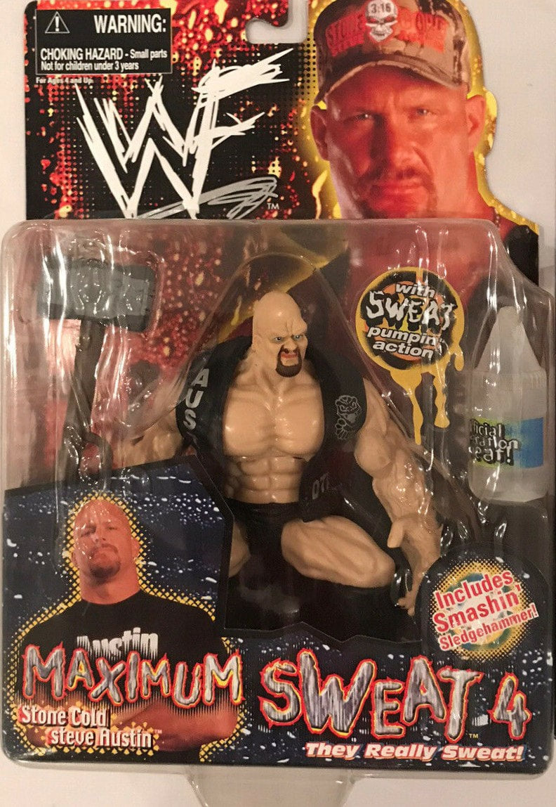1999 WWF Jakks Pacific Maximum Sweat Series 4 Stone Cold Steve Austin Wrestling Action Figure - Collectible Toy for WWE Fans & Nostalgic Gift