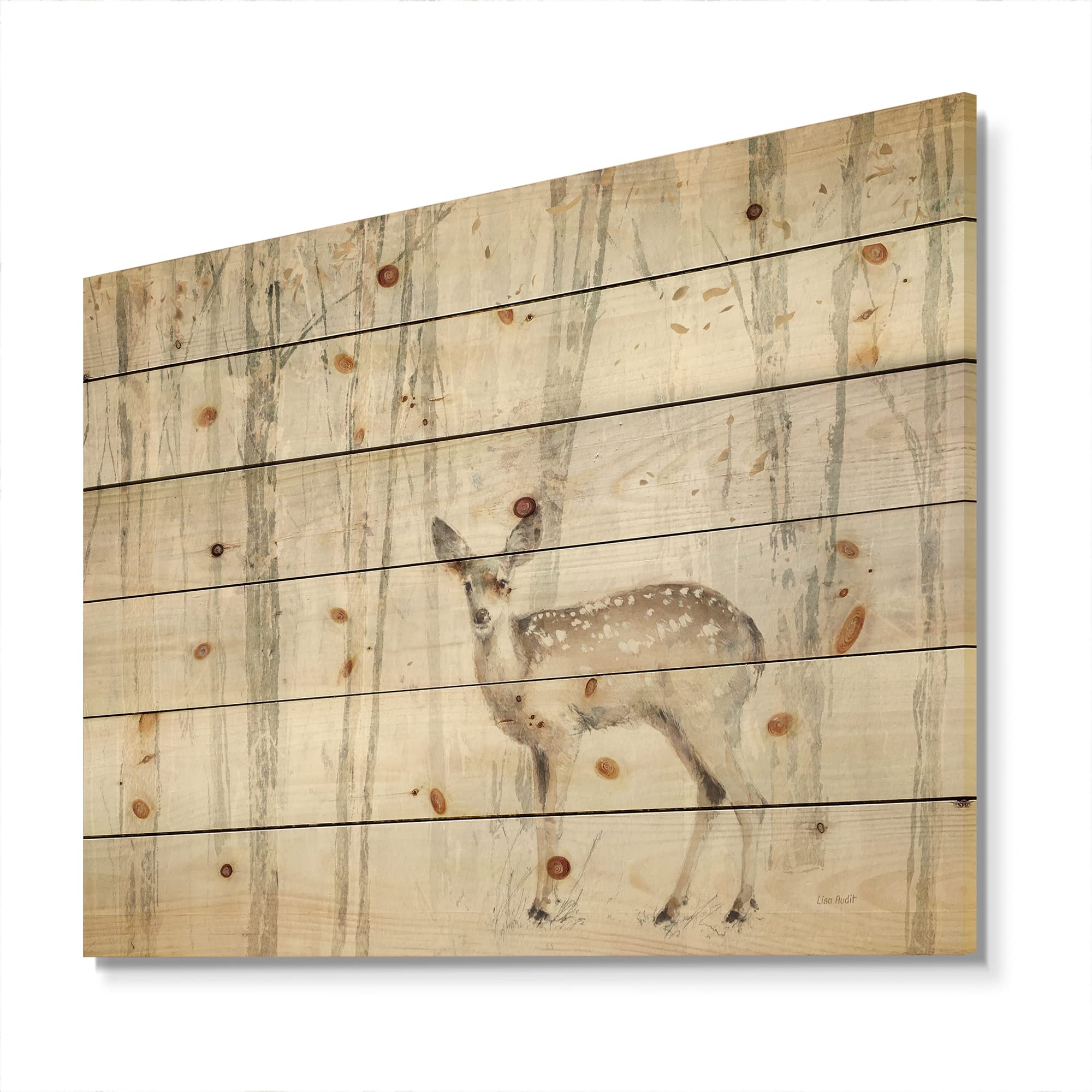 DesignQ Vintage Woodland Forest Wall Decor - Large Animal Wood Wall Art Panels Printed on Natural Pine Wood, Rustic Beige Home Decor for Living Room, Bedroom & Office