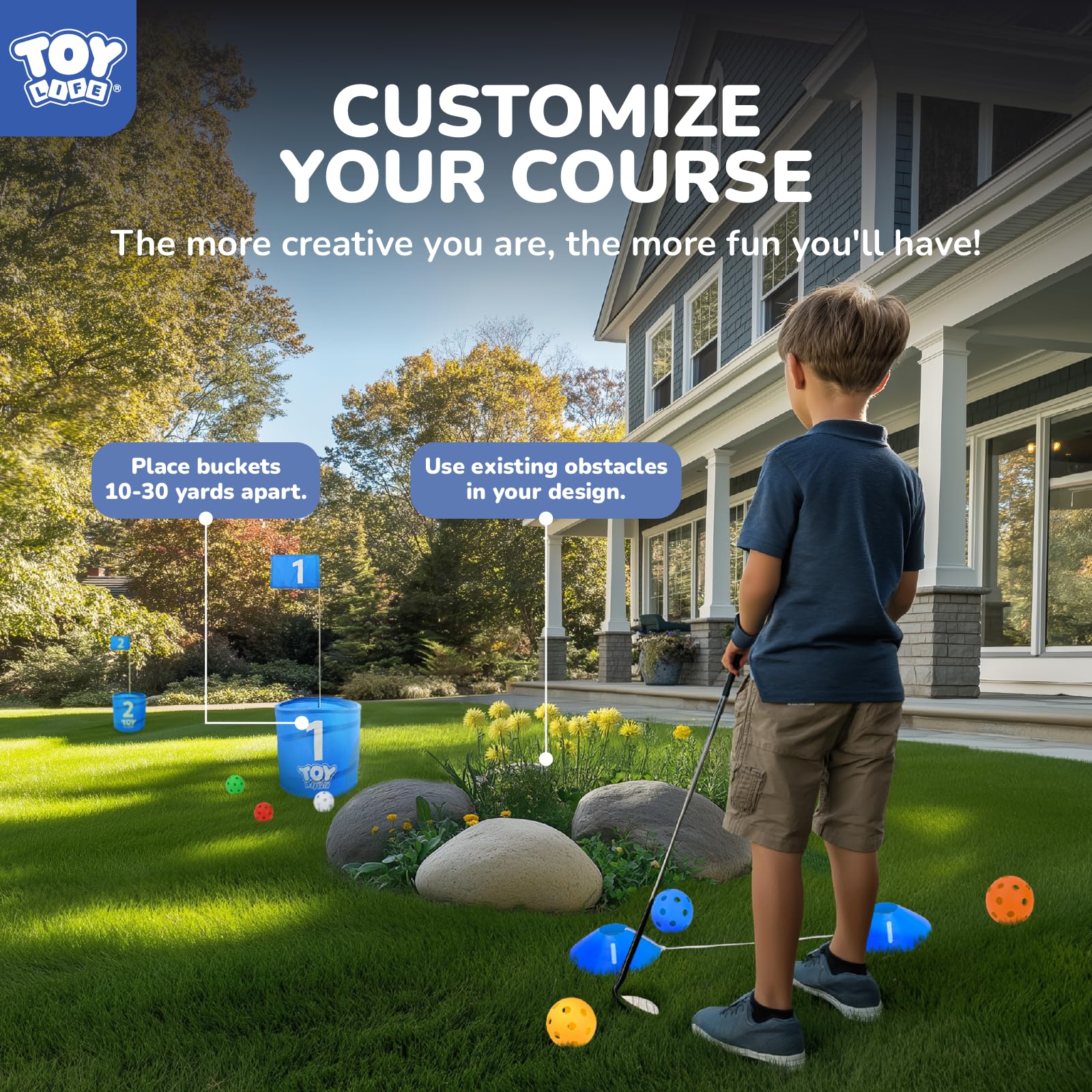 TOY Life Golf Bucket Game - Indoor/Outdoor Golf Chipping Practice Set for Adults & Kids - Perfect for Backyard, Beach & Family Fun - Great Golf Gift Idea & PAR 3 Training Tool