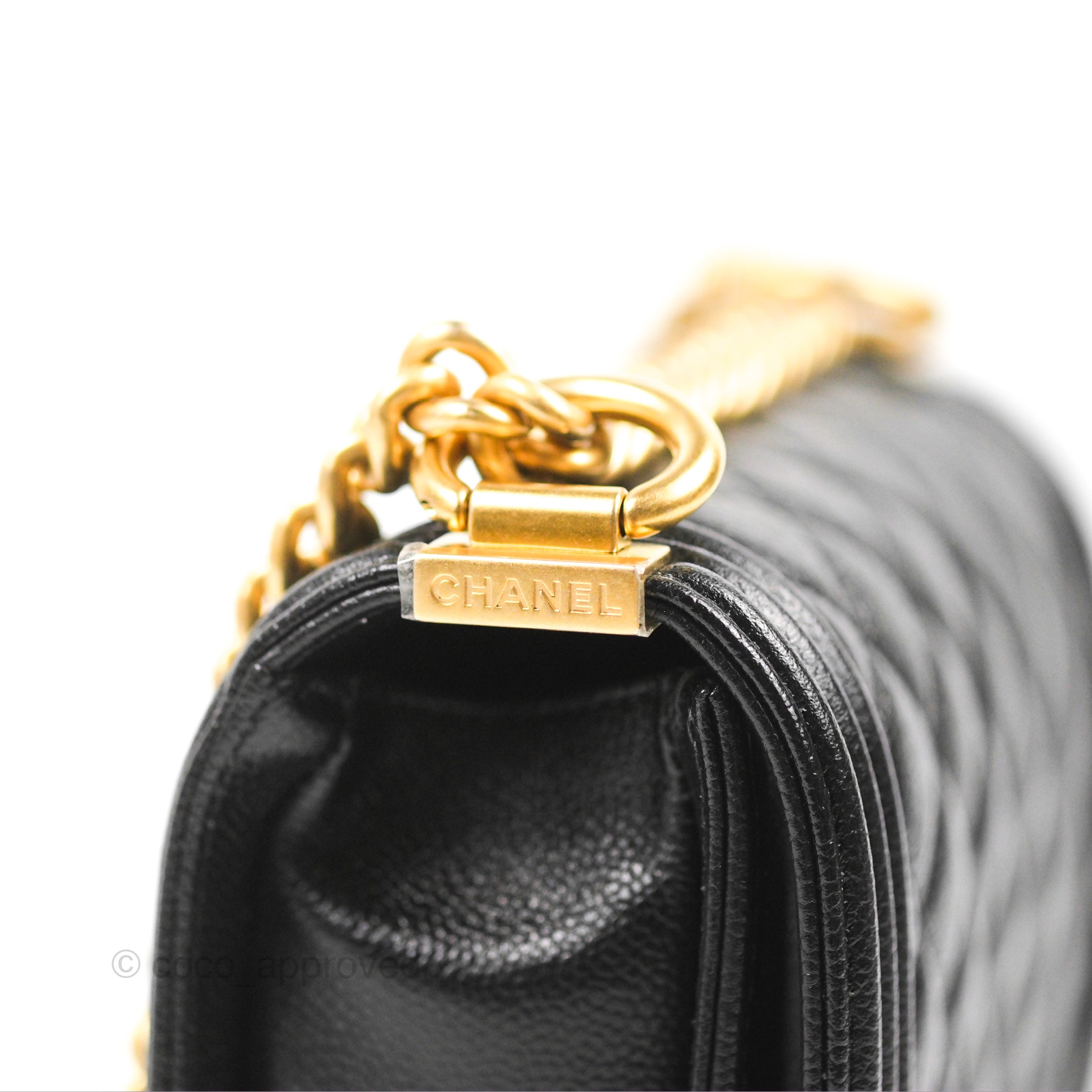 Chanel Boy Messenger Bag Black Caviar Leather with Aged Gold Hardware - Luxury Crossbody Bag for Women, Perfect for Work, Travel & Evening Events