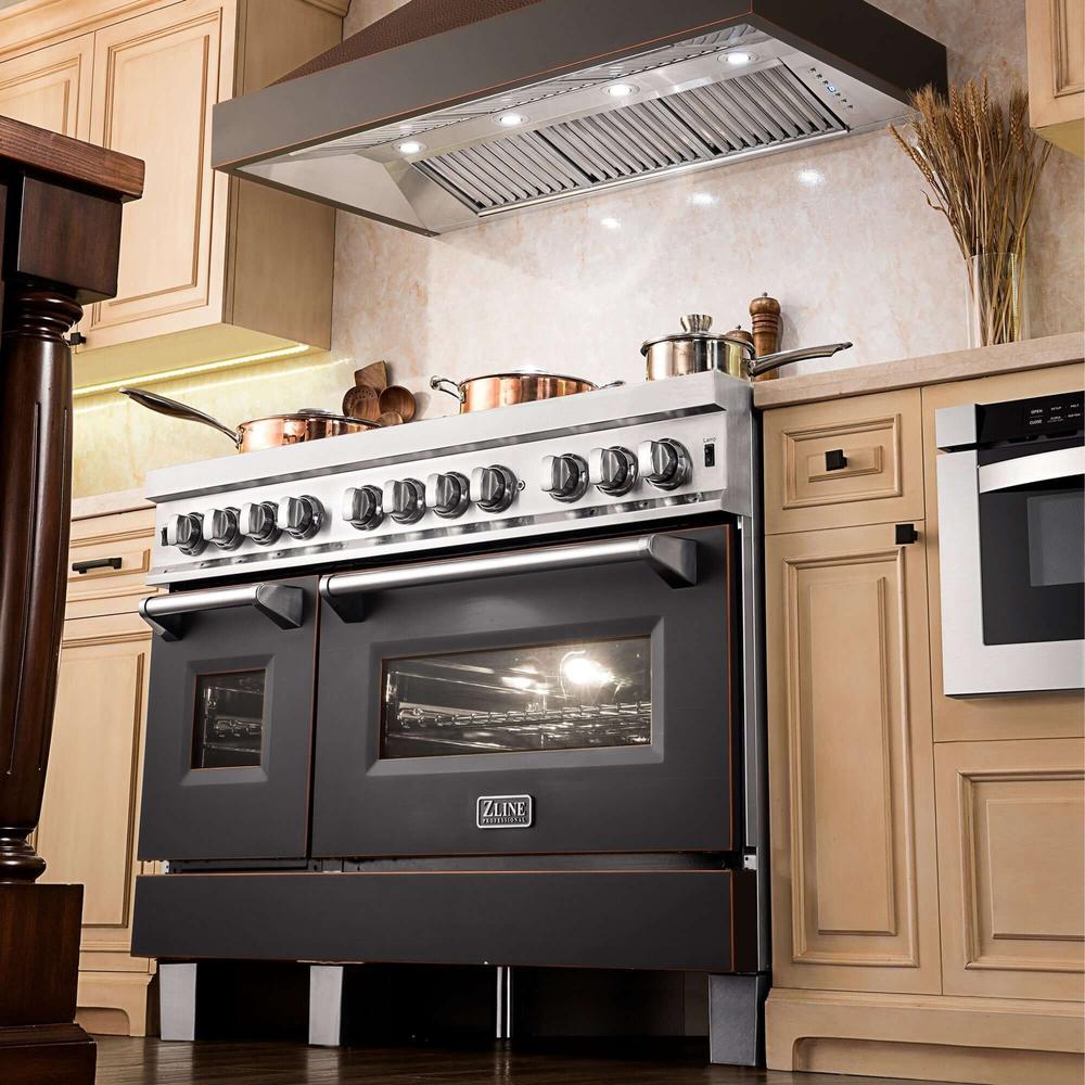 ZLINE Designer Series Wall Mount Range Hood in Hand Hammered Copper & Oil Rubbed Bronze (655 HBXXX) - Premium Kitchen Ventilation for Modern Homes & Restaurants