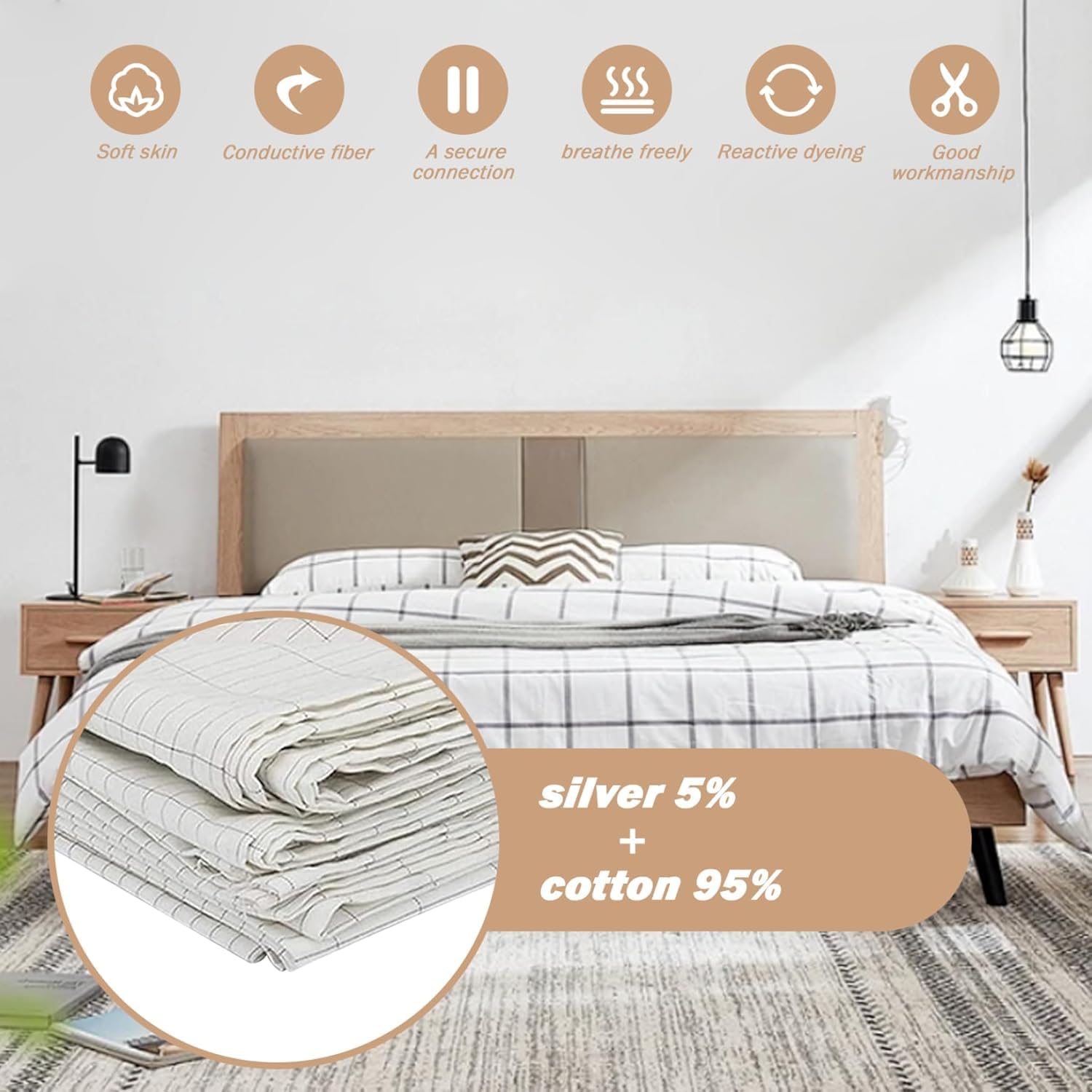 Zenlife Grounding Sheets for Better Sleep - Queen Size 60x80 Inch White Grounding Bed Sheet with Conductive Silver Thread - Perfect for EMF Protection, Stress Relief & Improved Sleep Quality - Ideal for Home, Travel & Meditation