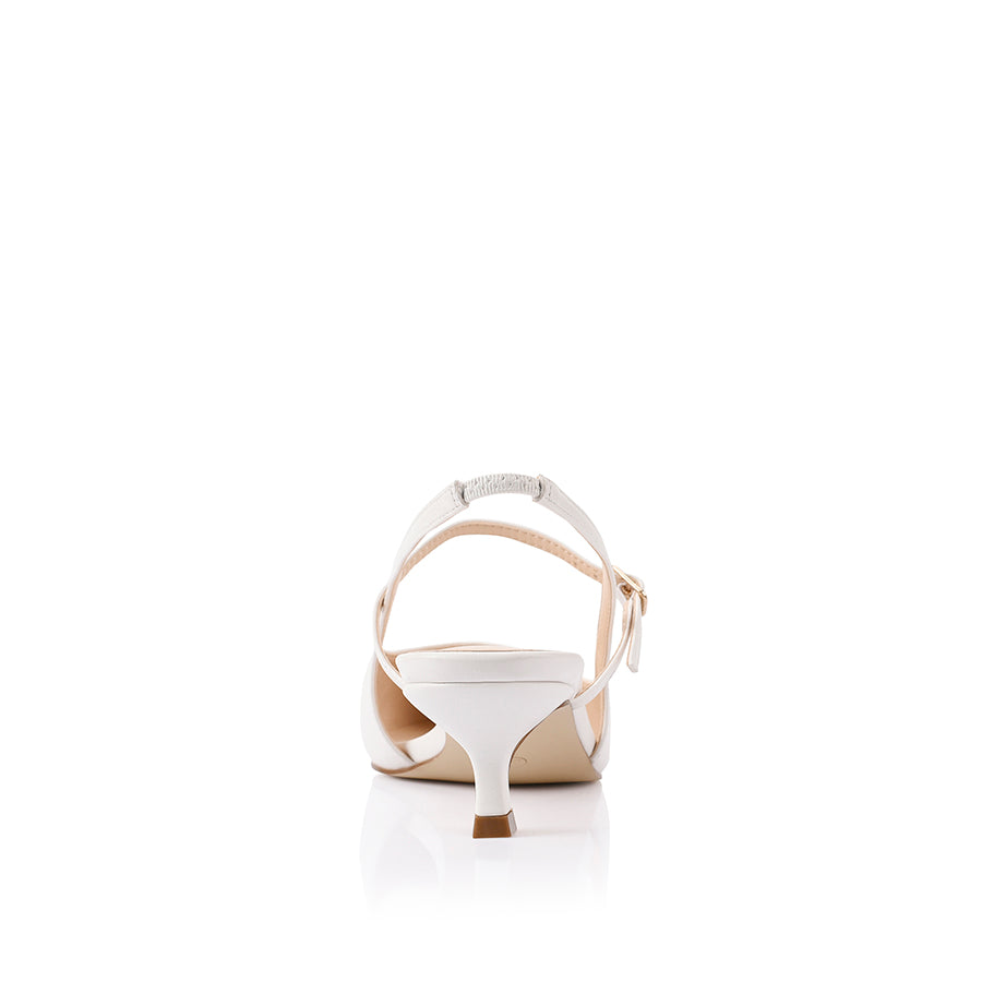 Luce Slingback Kitten Heels for Women - Comfortable Low Block Heel Sandals in Chalk White | Perfect for Office, Wedding & Summer Outfits