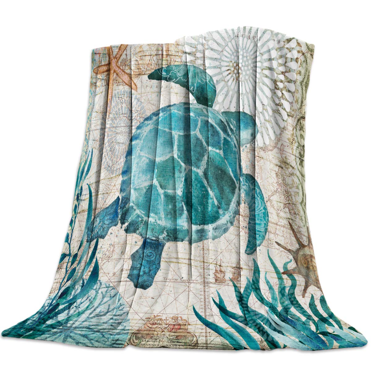 Premium Soft Microfiber Fleece Blanket - Lightweight & Non-Shedding Flannel Throw for Couch, Bed, Sofa - Cozy Blanket for Adults, Kids & Pets - Sea Turtle Ocean Animal Design (60