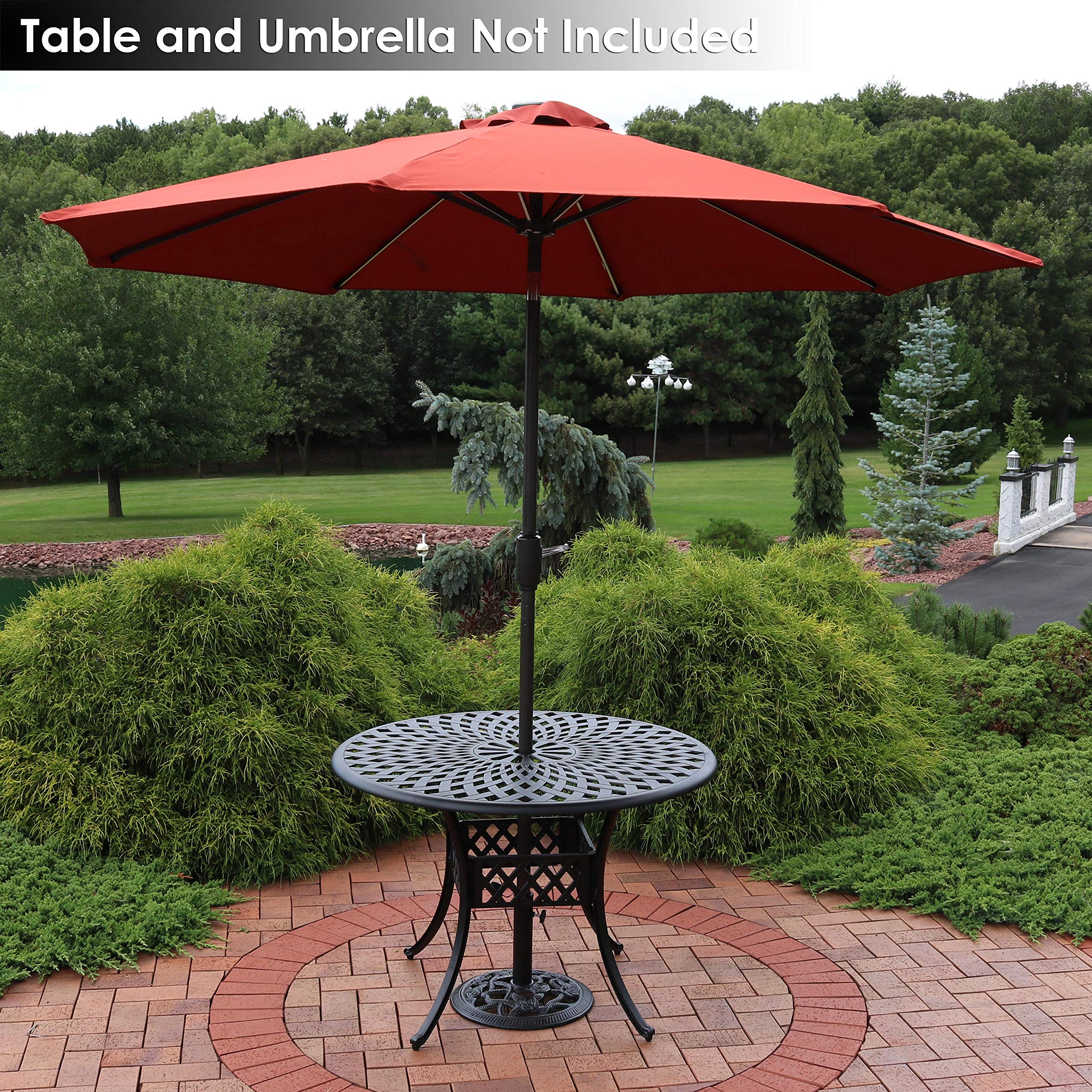 Heavy Duty Cast Iron Patio Umbrella Base Stand with Decorative Rose Blossom Design - 16-Inch Diameter Black Outdoor Umbrella Weight - Perfect for Garden, Poolside & Backyard Relaxation