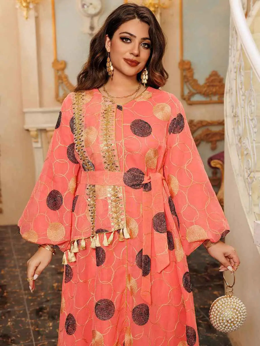 Elegant Eid Embroidery Mesh Caftan Kaftan Dress for Women - Perfect for Eid Celebrations, Parties, and Special Occasions
