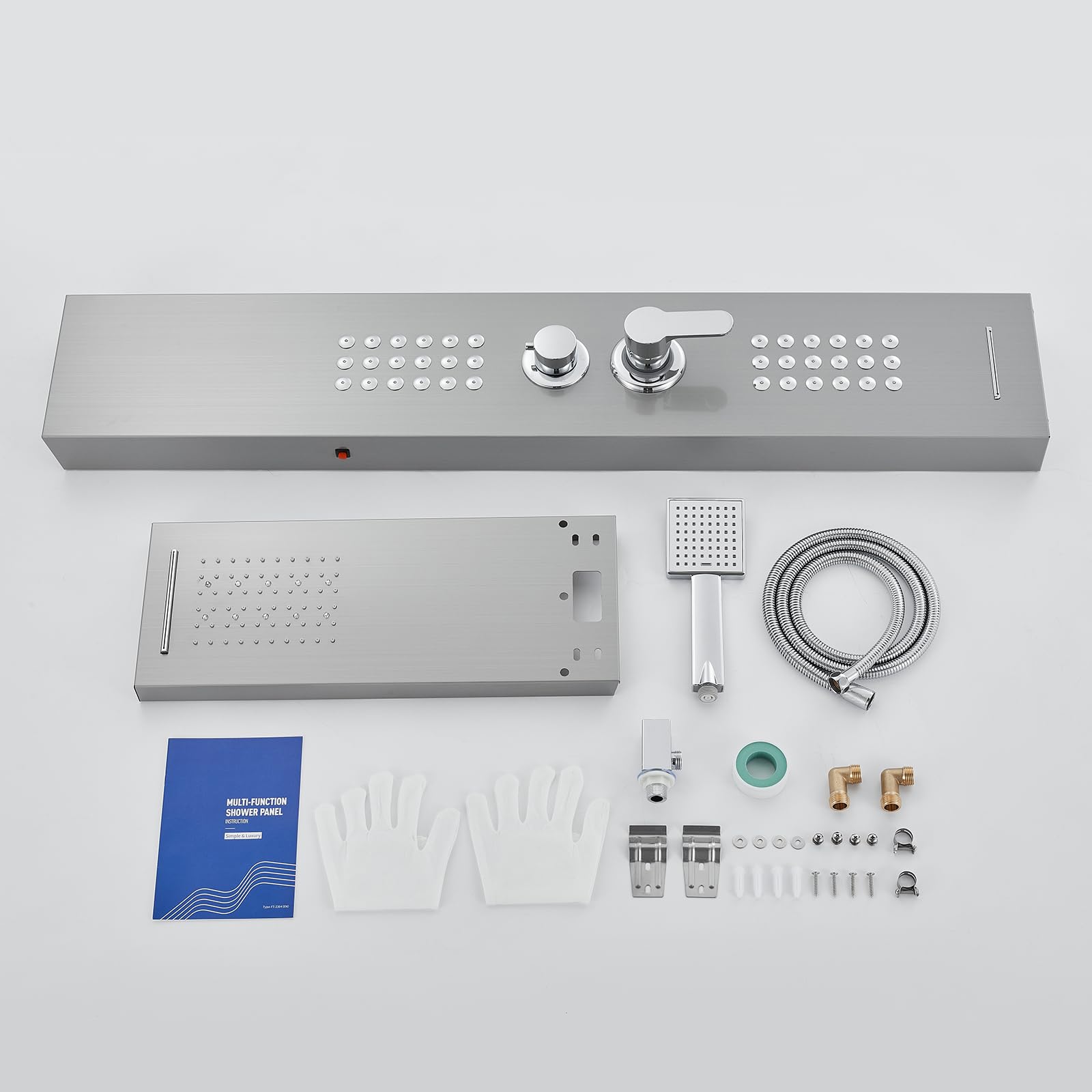 ROVATE 5-in-1 LED Shower Panel Tower System - Brushed Stainless Steel Rainfall Shower with Waterfall, Massage Jets & Handheld Sprayer - High Pressure Shower Column with Tub Spout for Luxurious Bathroom Upgrade (Perfect for Master Bath, Spa-Like Experience)