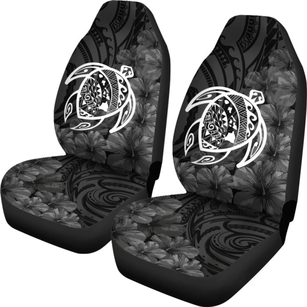 Alohawaii Car Seat Covers - Hawaiian Turtle Map & Hibiscus Print Polyester White Seat Protectors | Perfect for Beach Trips & Tropical-Themed Vehicles