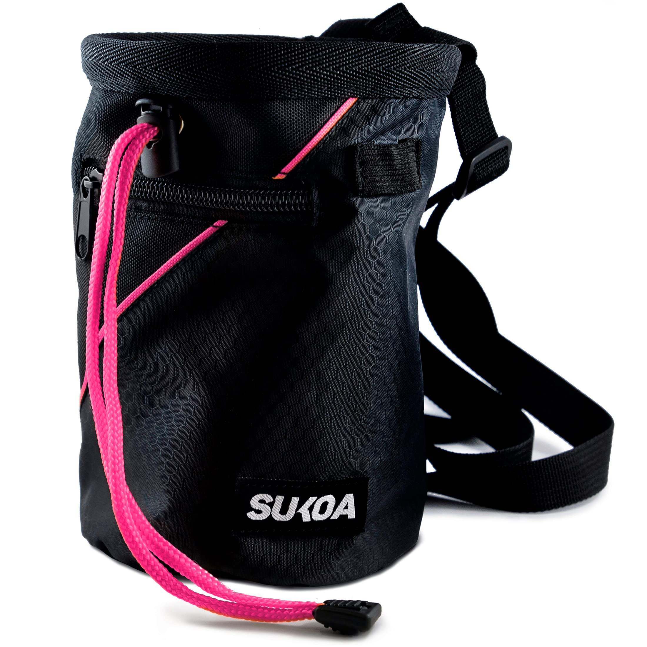 Sukoa Chalk Bag for Rock Climbing & Bouldering - Quick-Clip Belt with 2 Large Zippered Pockets - Durable Chalk Bucket for Indoor/Outdoor Climbing Gear - Perfect for Gym Training, Outdoor Adventures & Sport Climbing