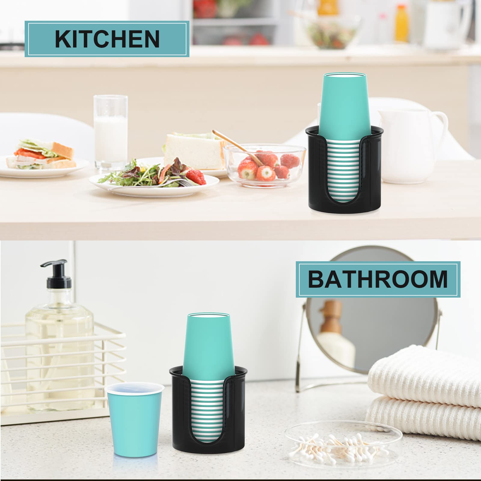 2-Pack Black 3 oz Bathroom Cup Holder - Small Paper Cup Dispenser for Mouthwash & Vanity Countertop Organization - Perfect for Bathroom, Salon, Hotel & Home Use - Ideal for Oral Rinse, Dental Care & Guest Convenience