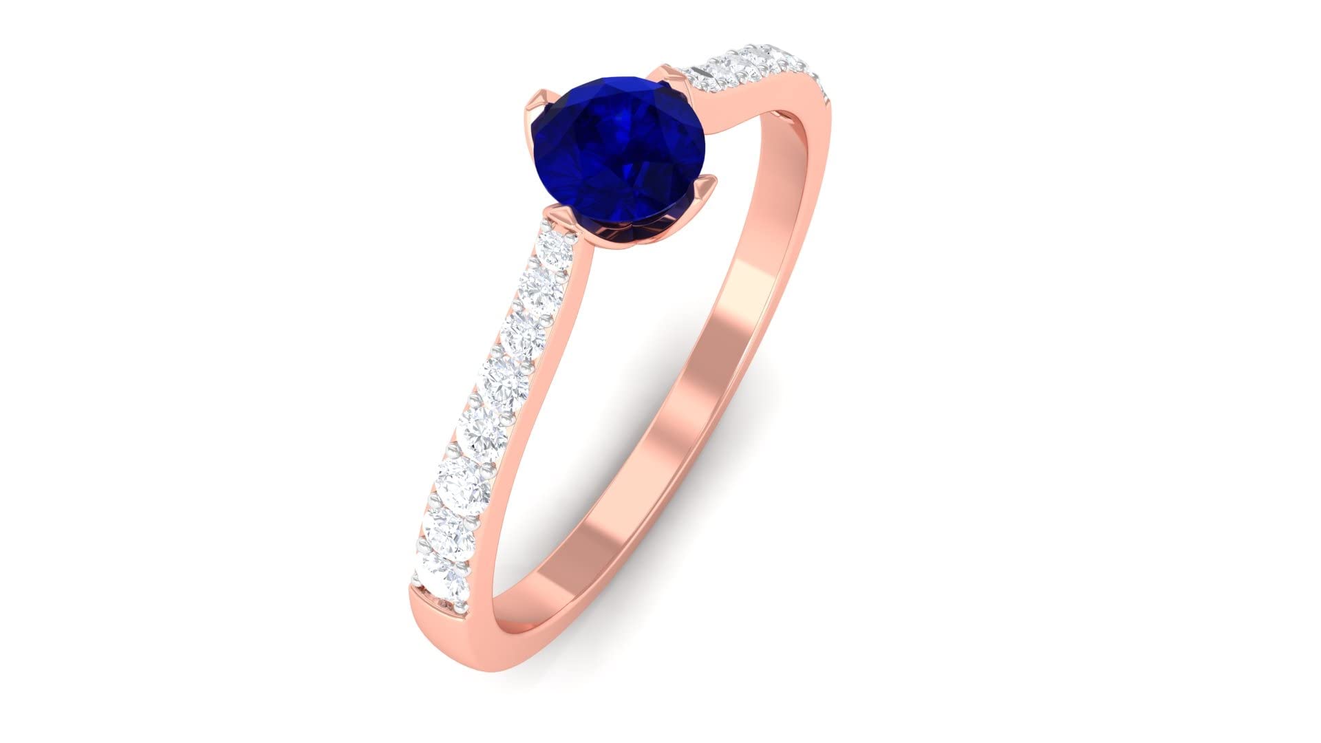 3/4 CT Natural Blue Sapphire and Diamond Ring for Women - 14K Solid Gold Solitaire Engagement Ring - Perfect for Weddings, Anniversaries & Special Occasions