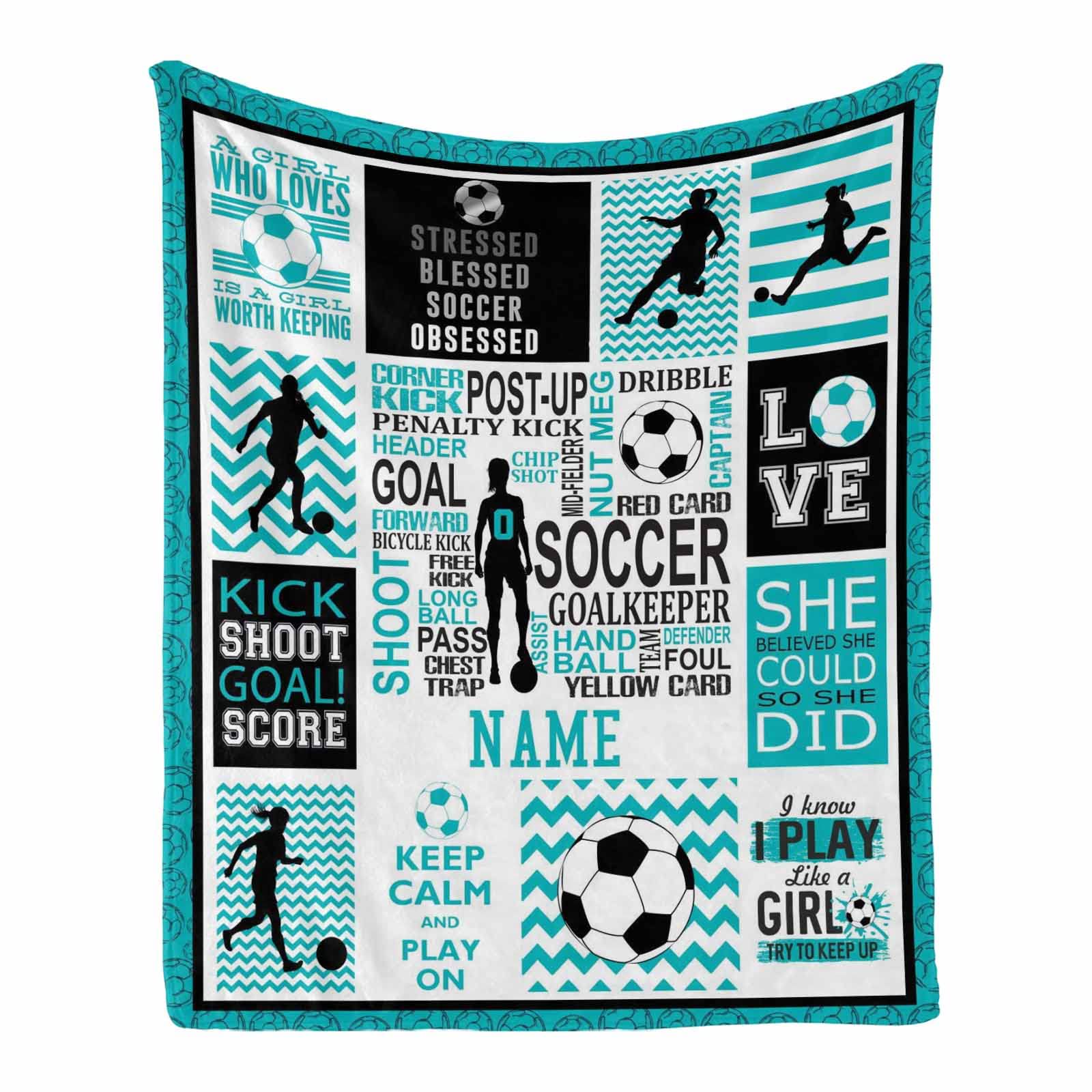 Personalized Soccer Blanket with Name & Number - Custom Sports Gift for Daughter, Granddaughter, Women & Friends - 50x60 Inches Soft Fleece Throw - Perfect for Game Day, Birthdays & Cozy Nights