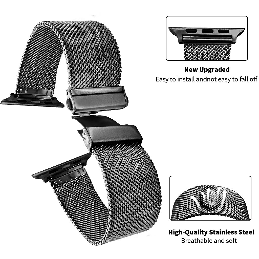 Premium Stainless Steel Milanese Mesh Watch Band for Apple Watch Series 1/3/4/5/6/7/SE - Adjustable Luxury Strap Compatible with 30mm & 40mm Models - Durable Fashion Accessory for Men & Women - Perfect for Workouts, Office Wear & Everyday Style