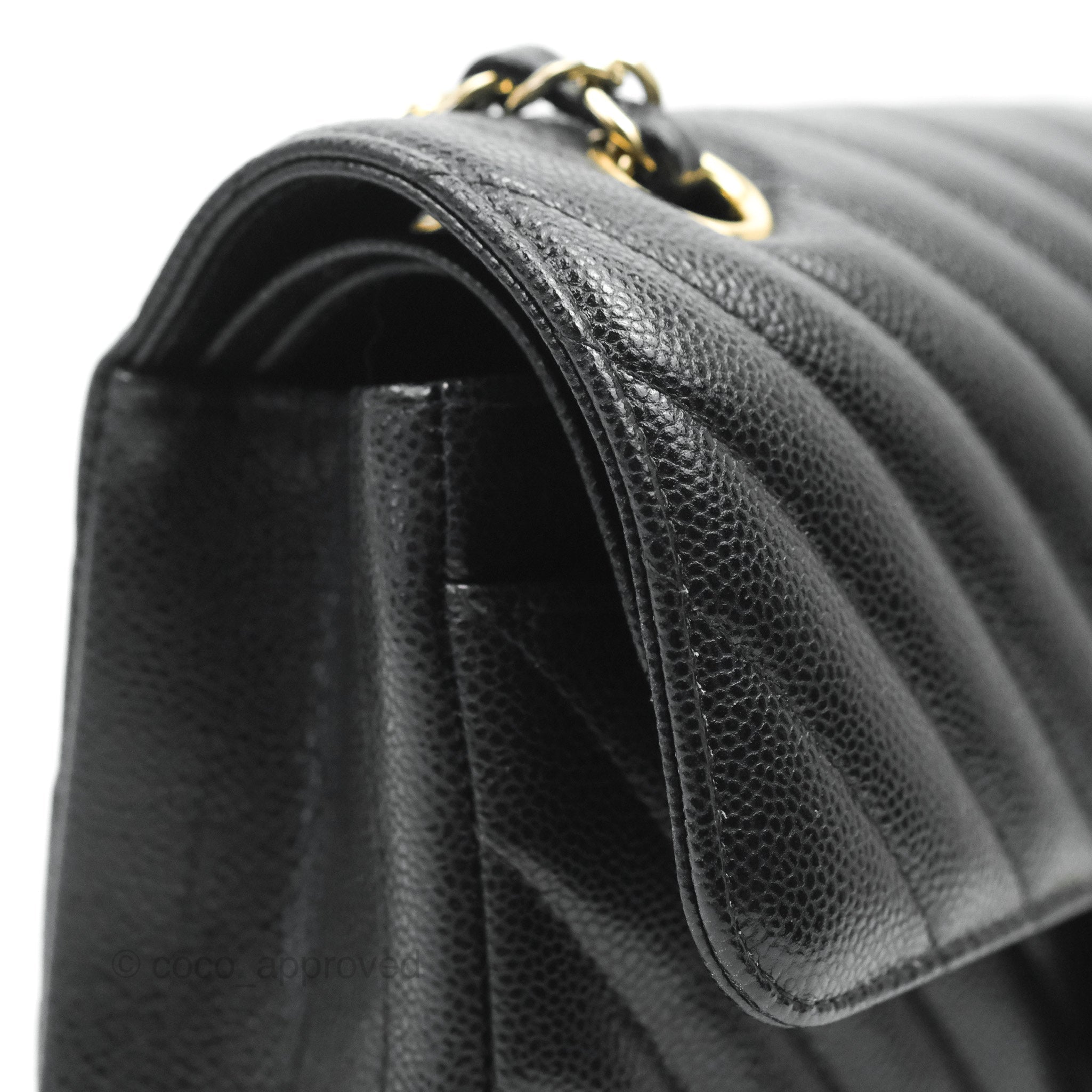 Chanel Classic Chevron Small Double Flap Bag Black Caviar Leather Gold Hardware - Luxury Designer Handbag for Women, Perfect for Parties & Evening Events