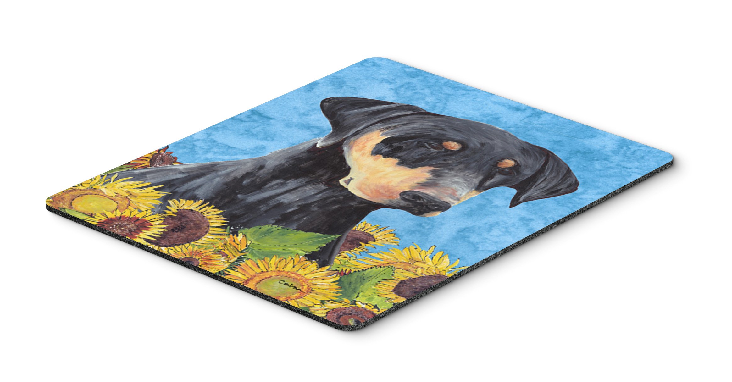 Doberman in Summer Flowers Mouse Pad - Large Washable Non-Slip Desk Mat for Home Office, Gaming & Computer Work | Heat-Resistant Hot Pad & Trivet for Kitchen Use