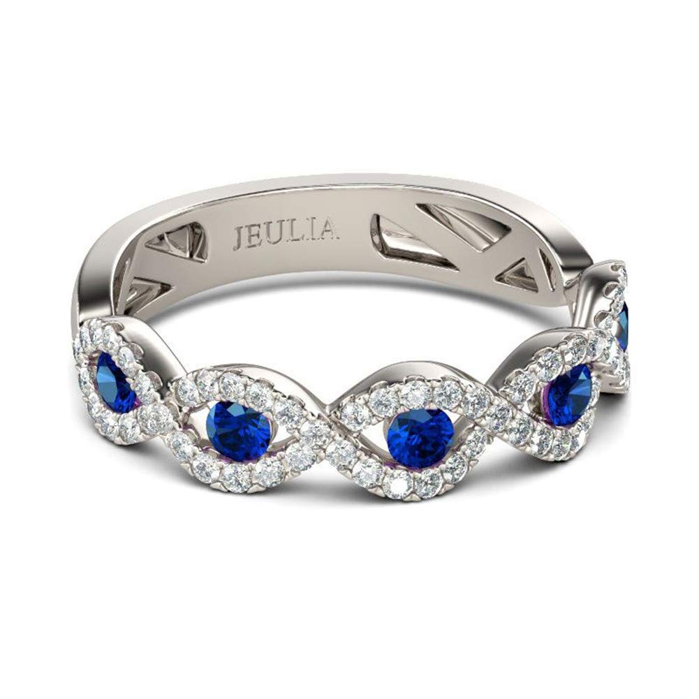 Jeulia Stackable Wedding Rings for Women - Sterling Silver Half Eternity Band with Blue Sapphire & White CZ Diamonds | Anniversary, Engagement, Promise Rings | Gift Box Included | Perfect for Proposals, Vow Renewals & Special Occasions