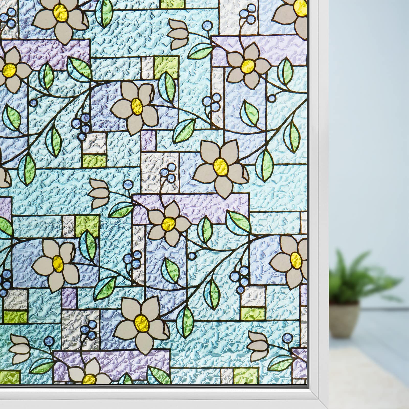 Filmgoo Privacy Window Film - Stained Glass Non-Adhesive Vinyl Static Cling, UV Protection & Decorative Window Tint for Home, Bedroom, Office - Perfect for Enhancing Privacy & Adding Elegant Style to Windows