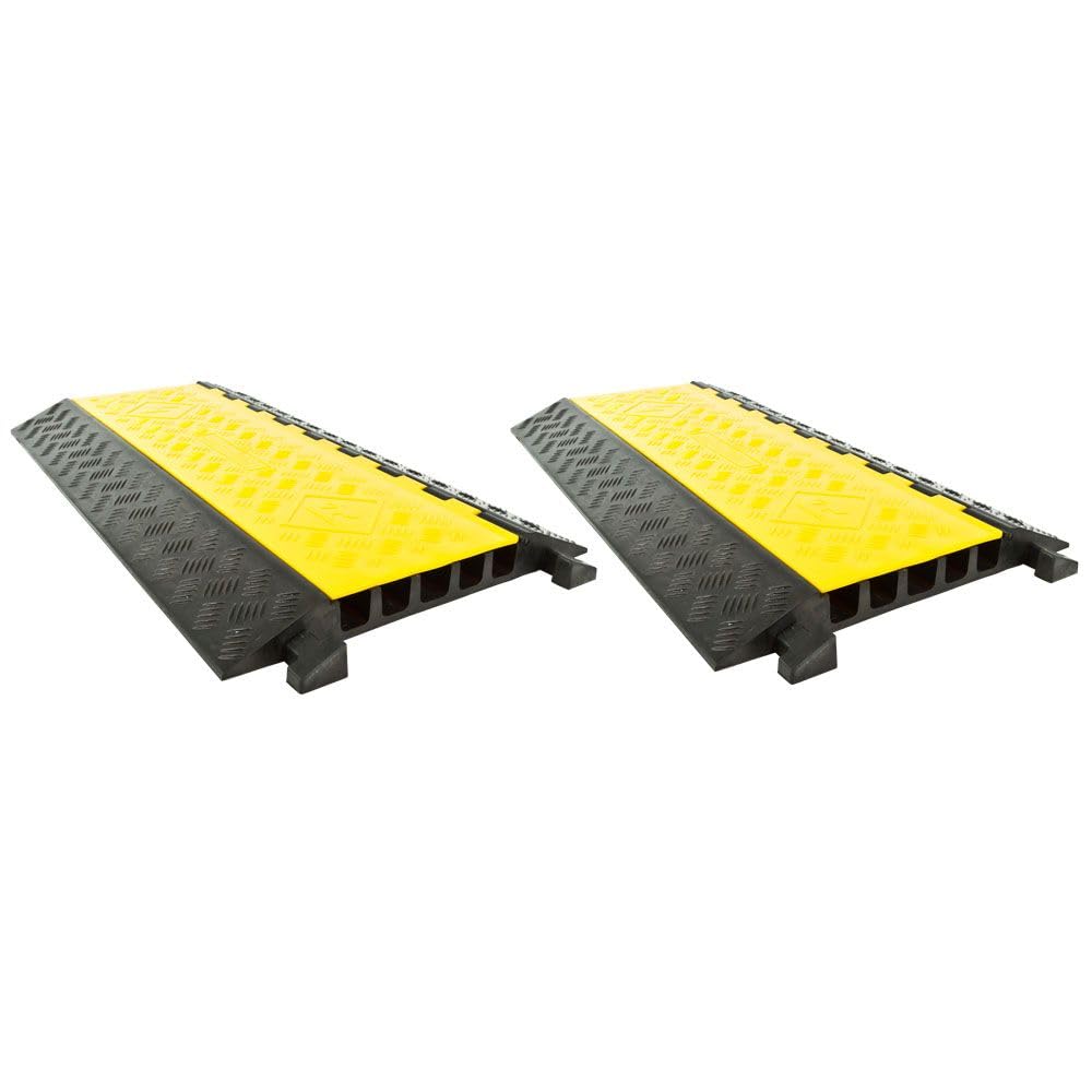 2-Pack 5-Channel Modular Industrial Rubber Cable Ramp Middle Sections - Heavy Duty Cable Protector for Warehouse, Workshop, and Outdoor Events