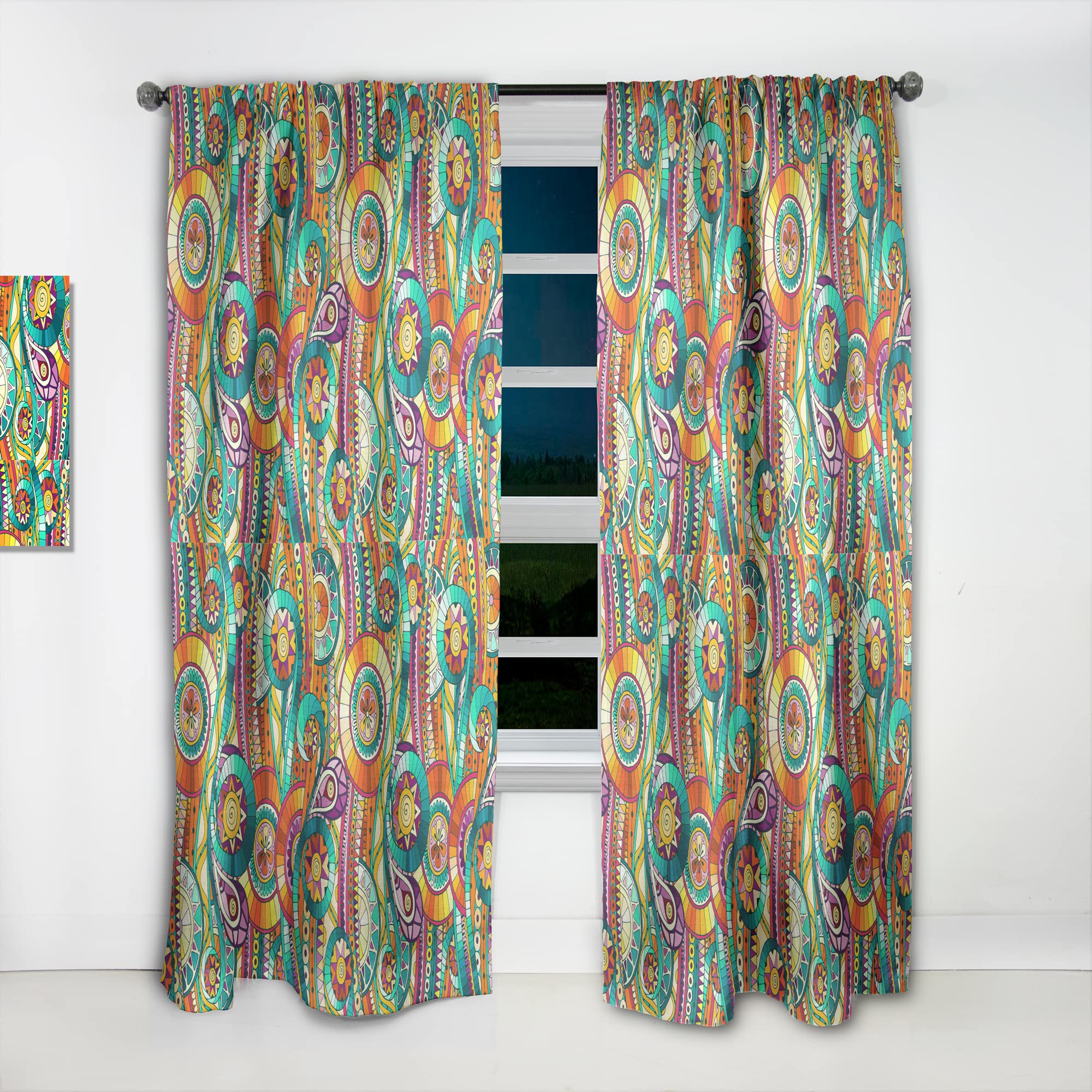 Tribal Doodle Ethnic Pattern Mosaic Curtains - Thermal Insulated Single Panel (52x108 inches) for Bedroom & Living Room - Boho Home Decor, Noise Reducing Window Treatments for Cozy Spaces