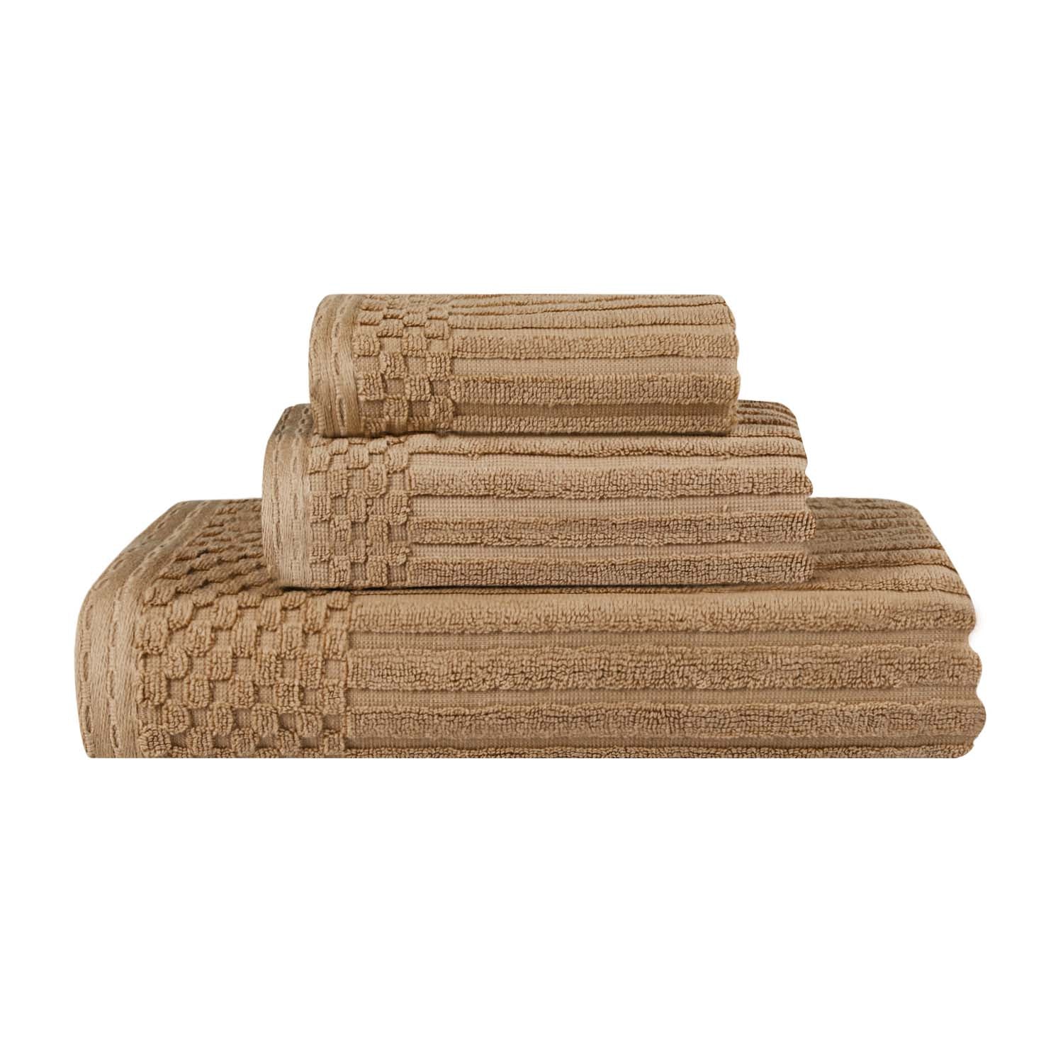 Premium Soho Ribbed Textured Cotton Bath Towel Set - Ultra Absorbent 3-Piece Towel Collection for Spa, Bathroom & Guest Use | Soft Luxury Towels for Home & Hotel