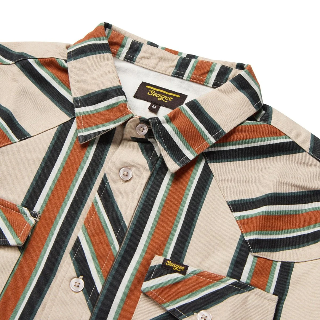 Seager Amarillo Short Sleeve Shirt - Stone Stripe Casual Button Down for Men | Perfect for Office, Travel & Outdoor Activities