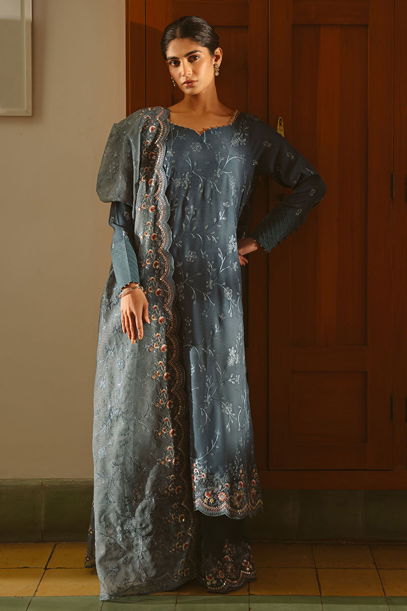 Majestic Teal 3-Piece Embroidered Silk Suit for Women | Luxury Formal Wear for Weddings, Parties & Special Occasions | Elegant Evening Outfits