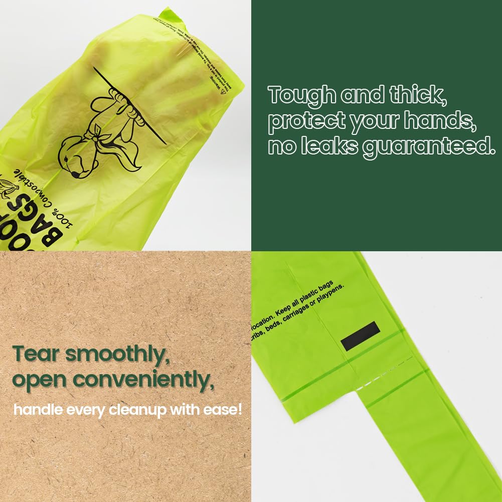 Ley's Eco-Friendly Compostable Dog Poop Bags - Plant-Based Biodegradable Waste Bags with Easy Tie Handles | Unscented, Vegetable-Based Dog Waste Bags Refill Rolls | Perfect for Park Walks, Backyard Cleanup & Travel