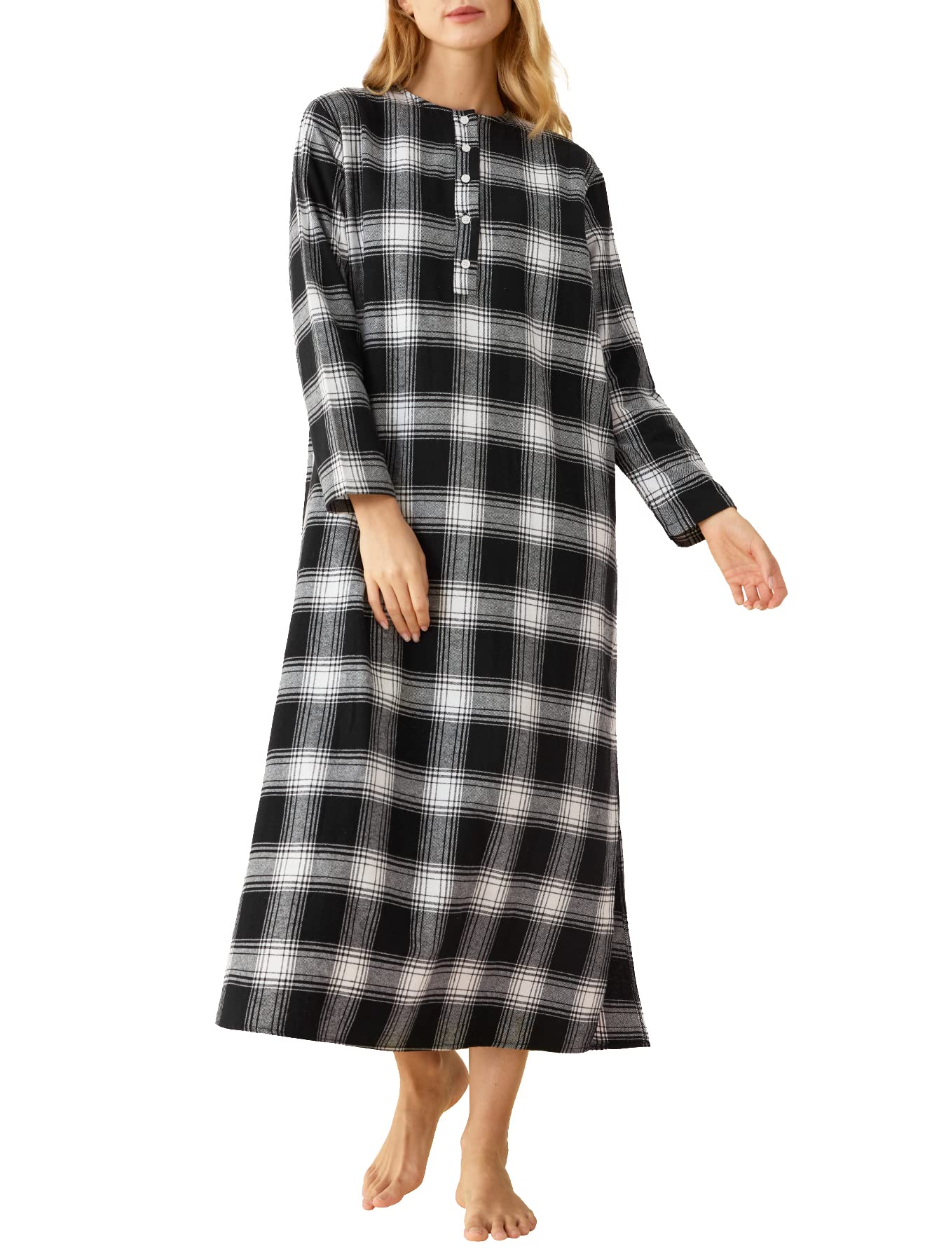 Women's Flannel Nightgown - Soft Long Sleeve Floor Length Sleepwear for Winter - Cozy Loungewear for Bedtime & Relaxing at Home
