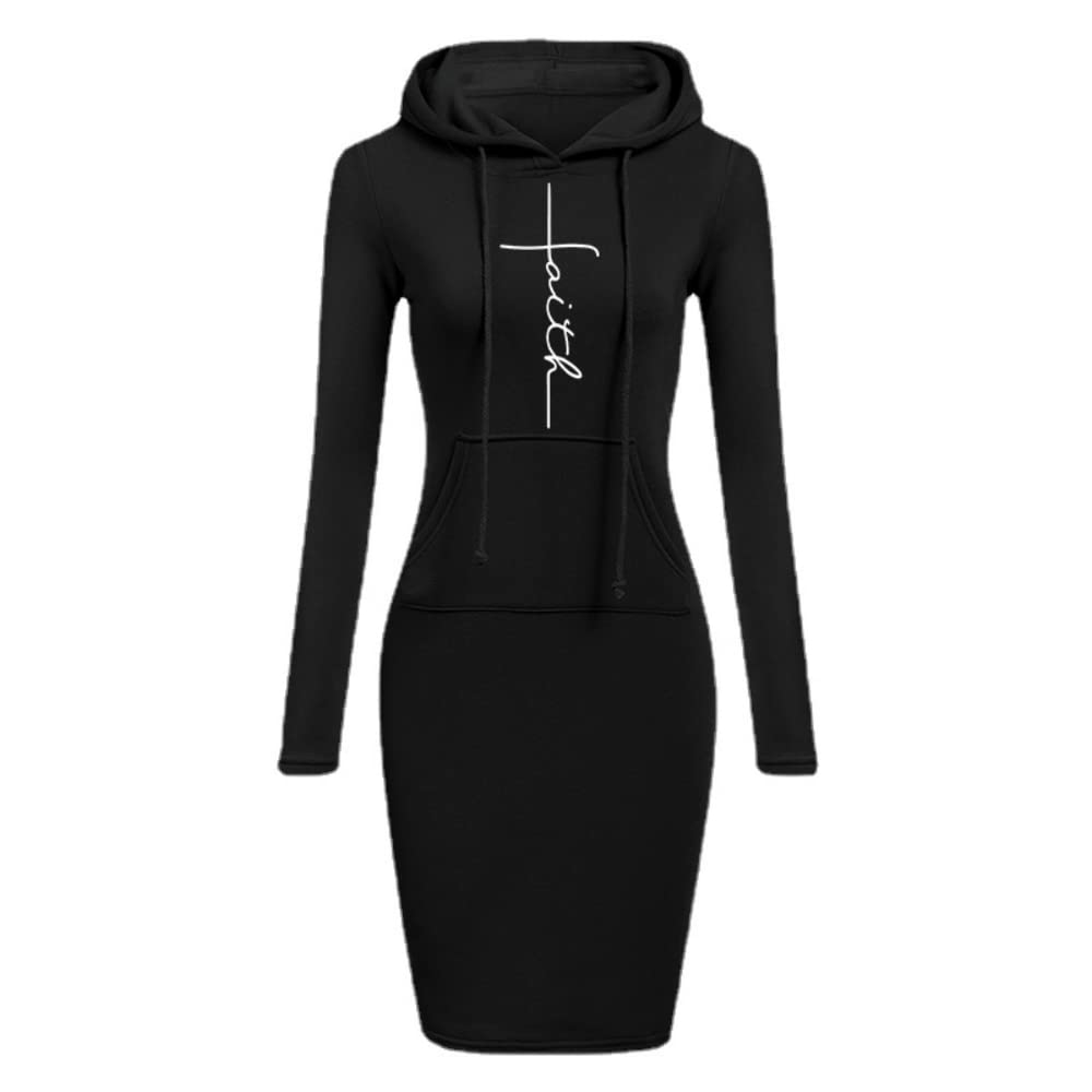 Women's Slim Fit Hoodie Dress - Long Sleeve Pullover Sweatshirt Dress with Drawstring & Pocket | Casual Mini Dress for Fall Winter | Perfect for Coffee Dates, Shopping & Weekend Outings