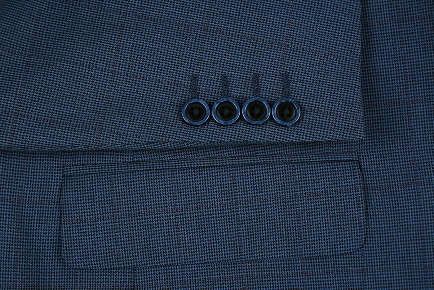 100% Wool Mini Check Pattern Regular Fit 2 Button Blue Blazer for Men | Office Wear, Business Casual & Formal Occasions