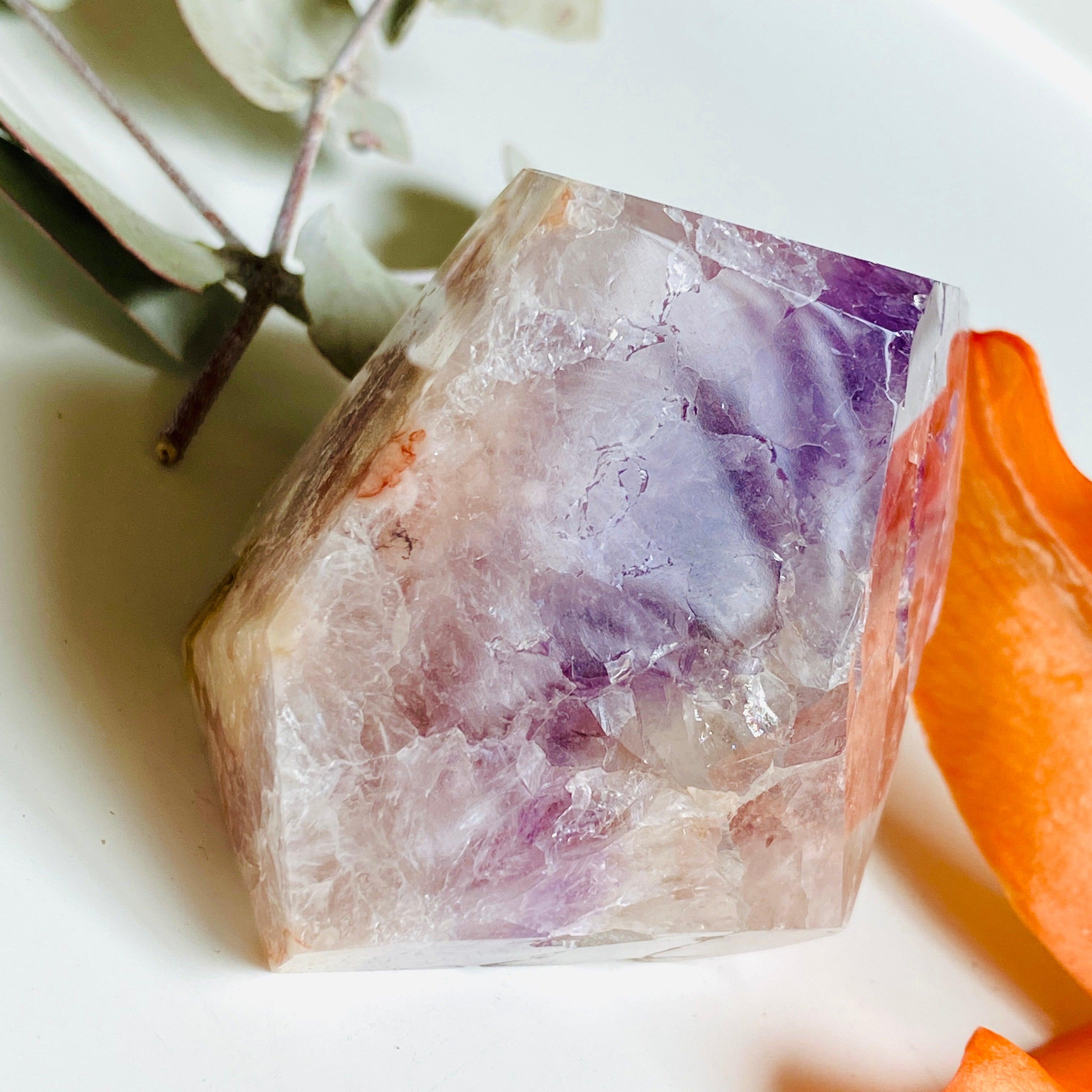 Natural Amethyst and Pink Flower Agate Freeform Slab - Healing Crystal for Meditation, Yoga & Home Decor | PAFF 04